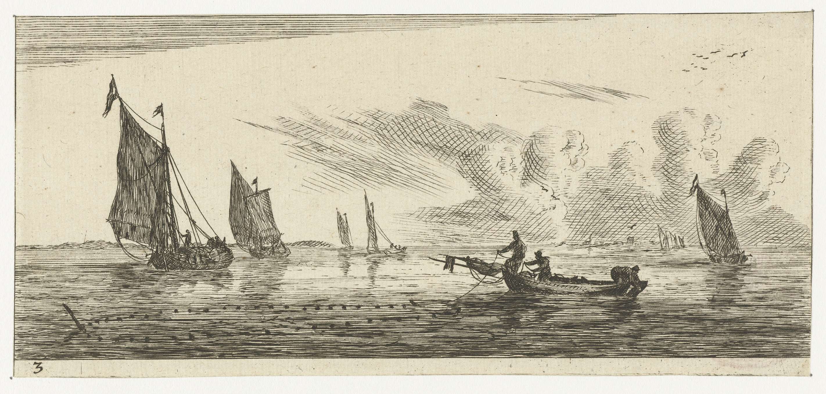 Zeegezicht met verschillende zeilschepen, by Reinier Nooms, public domain
