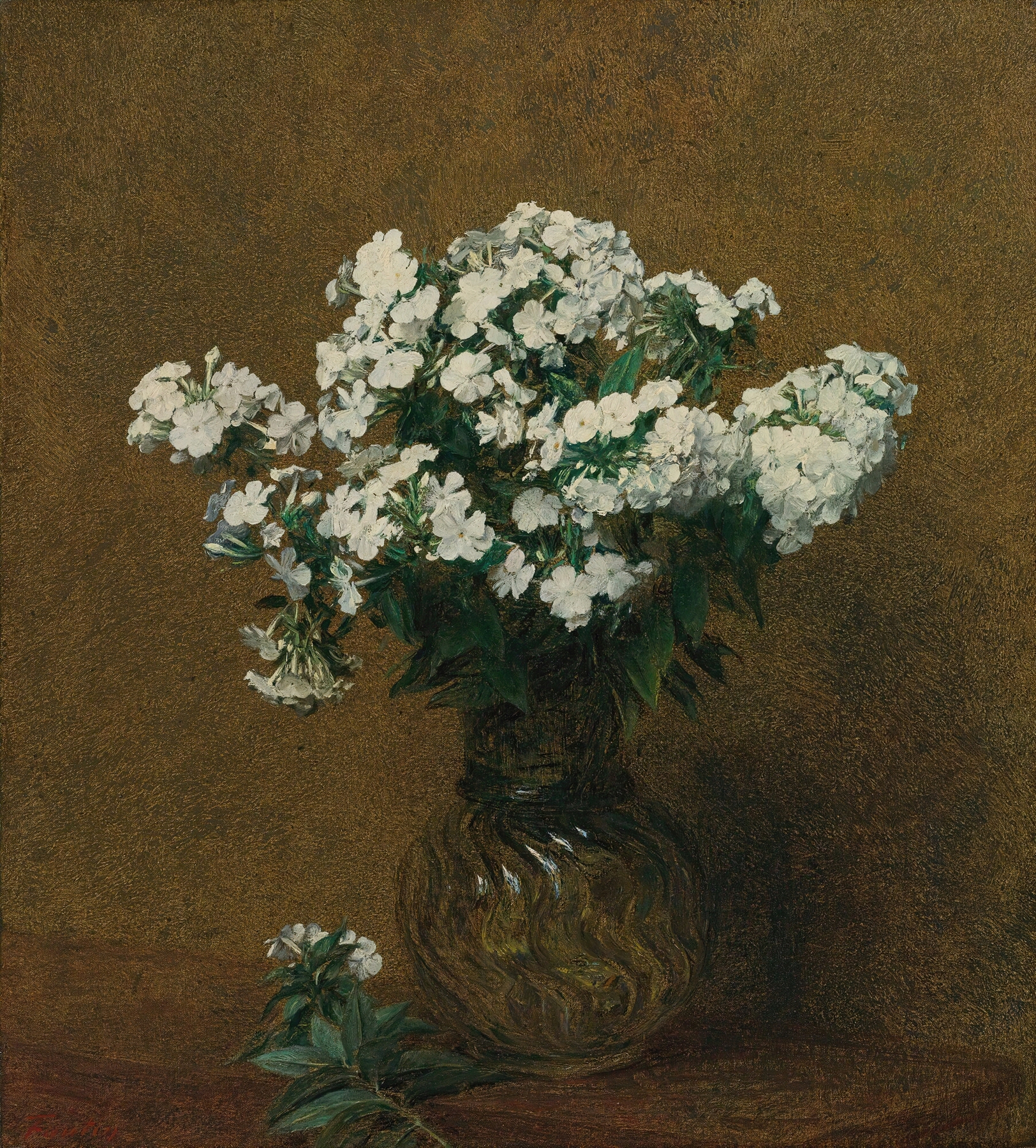 Still life of white phlox in a vase by Henri Fantin-Latour, oil painting