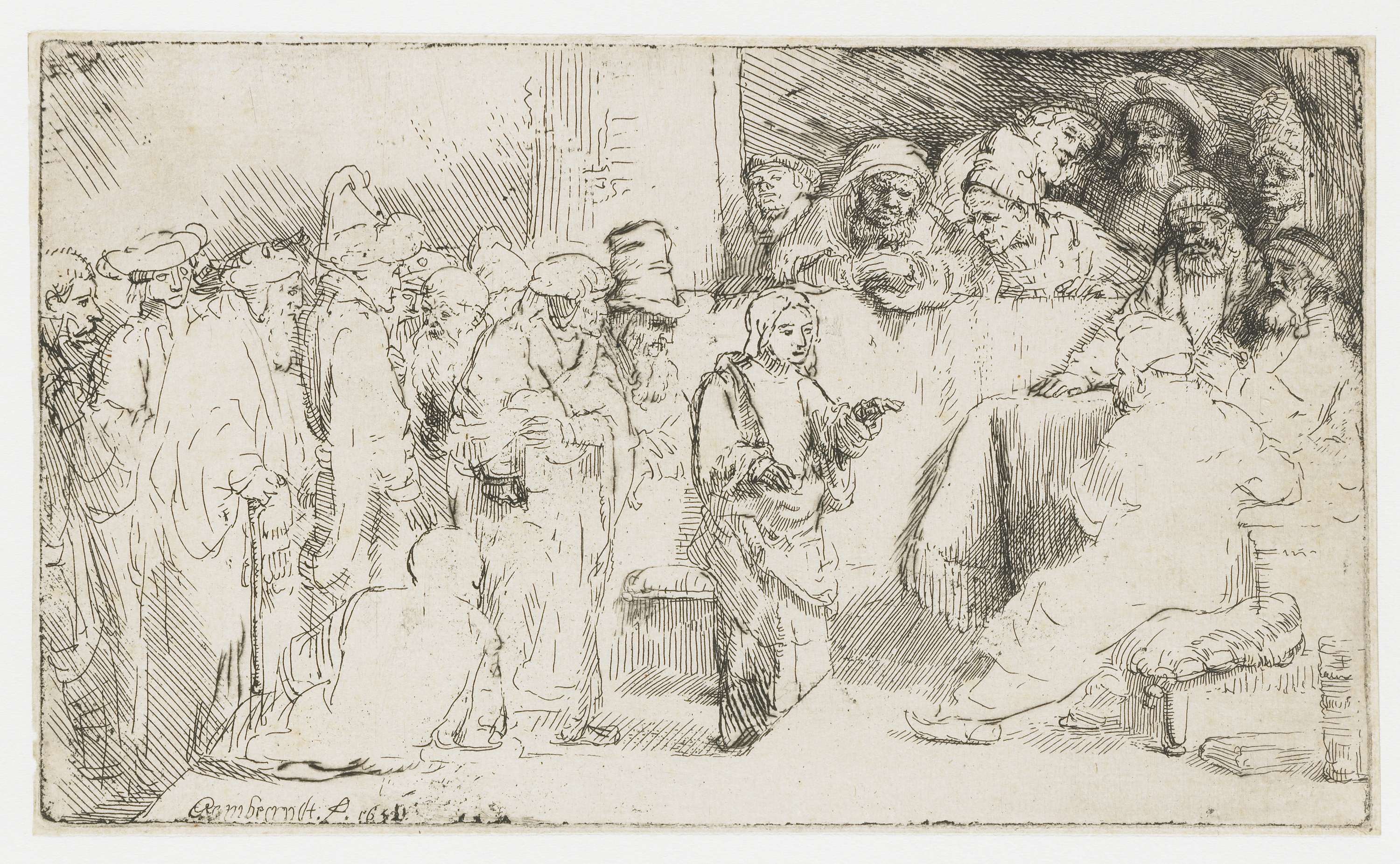 Christ Disputing with the Doctors, etching by Rembrandt van Rijn
