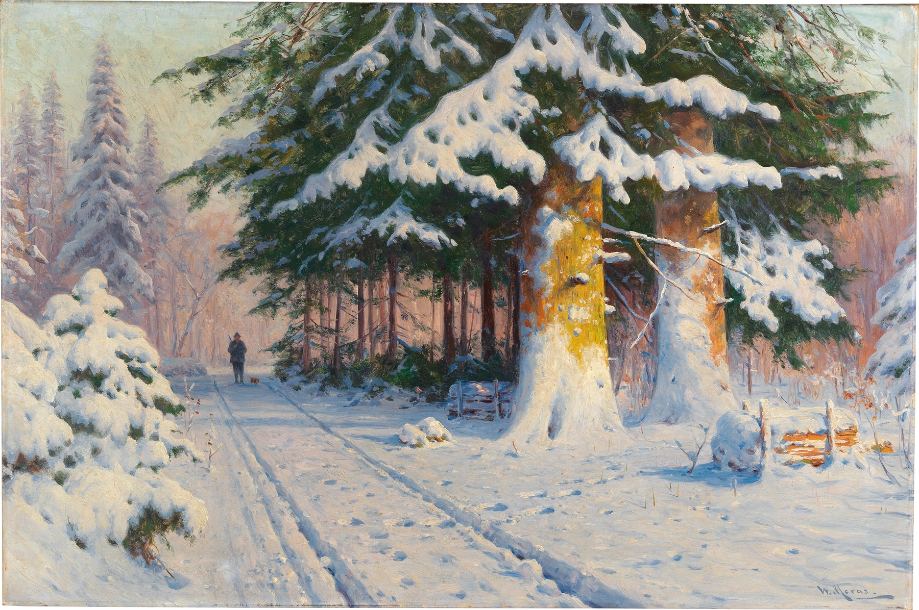 Hunter Returning Home in a Winter Woodland, by Walter Moras, public domain