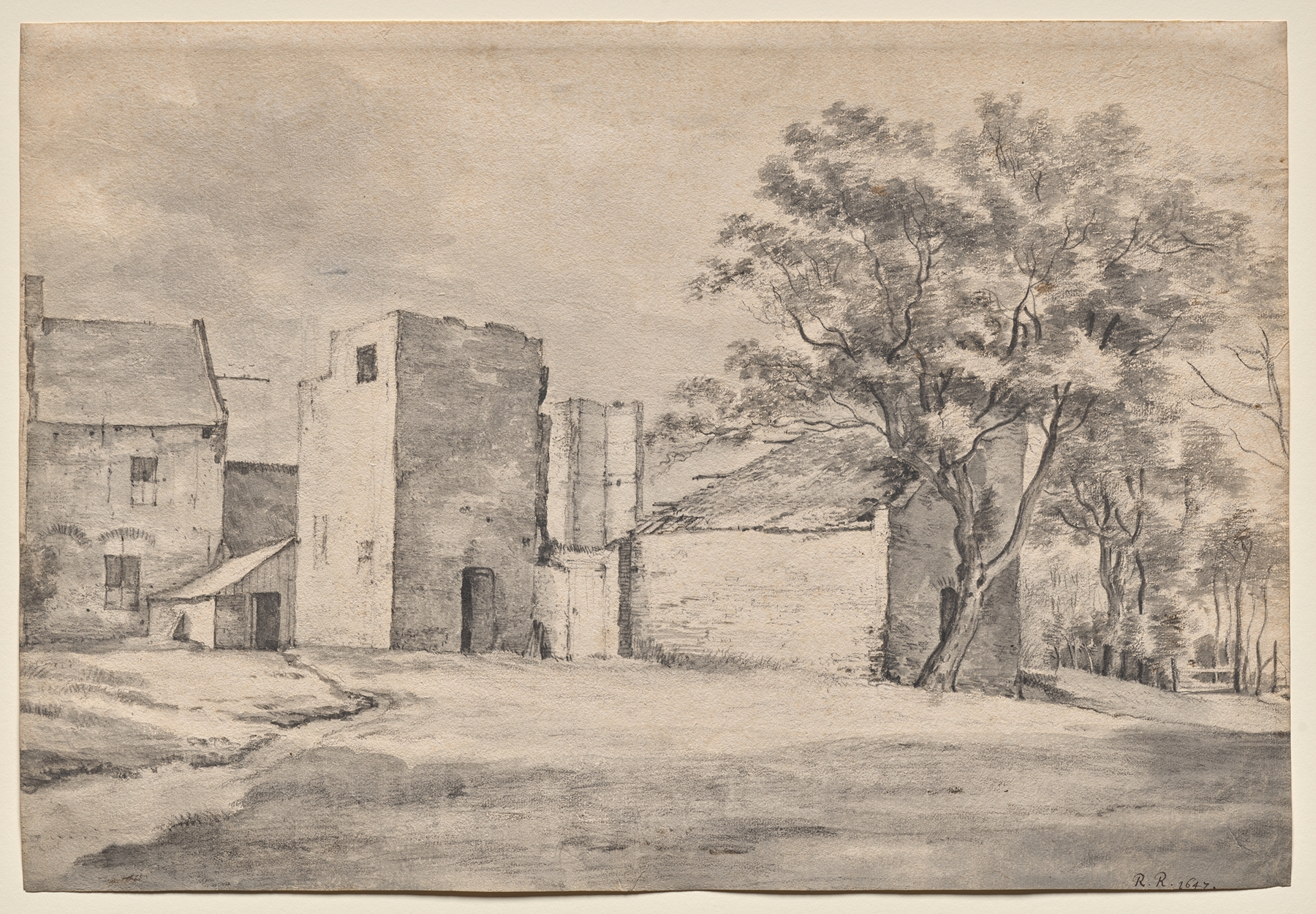 The Ruin of Huis ‘t Sant at Katwijk aan Zee, ink on paper by Roelant Roghman