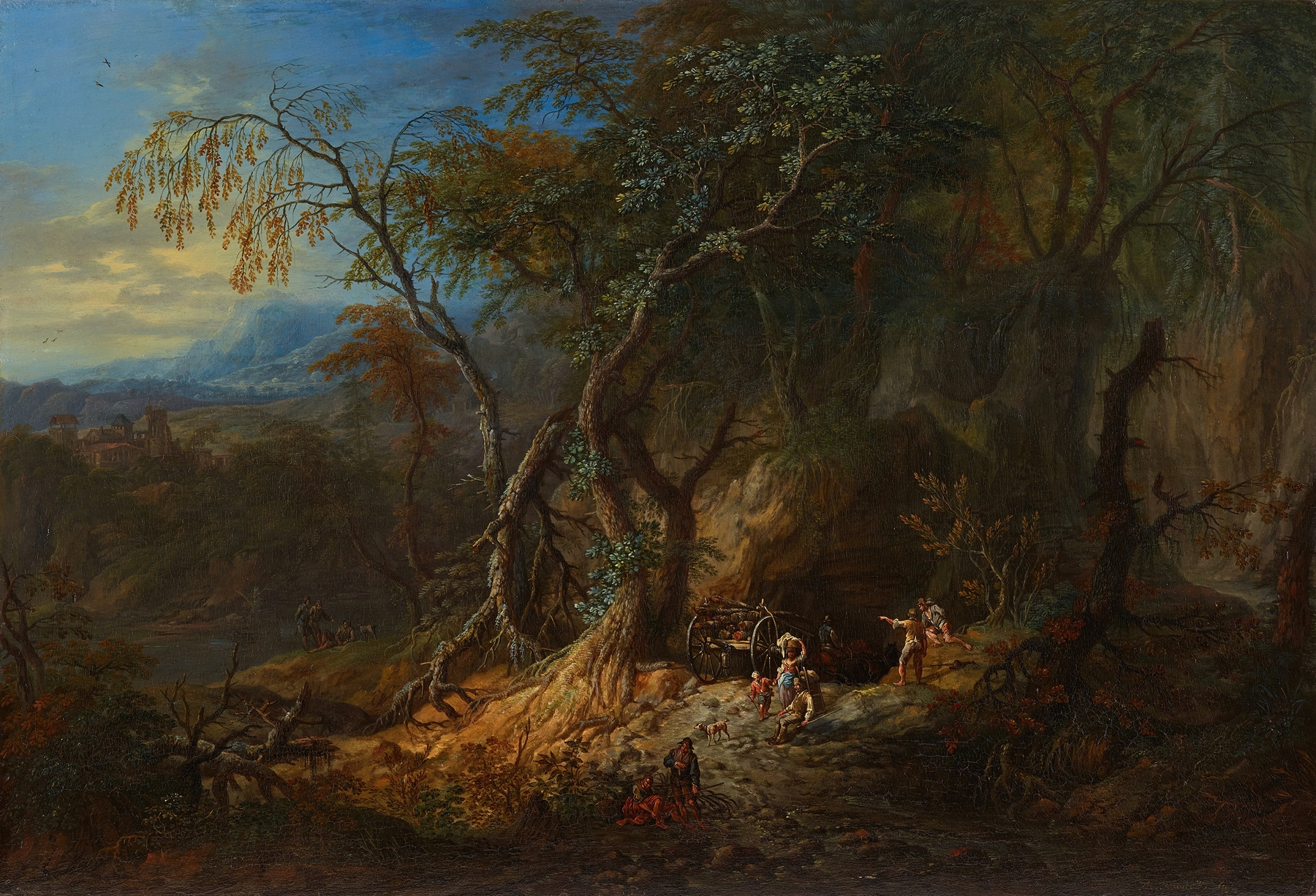 Landscape by Franz Christoph Janneck, featuring sunlight and wildflowers, oil painting.
