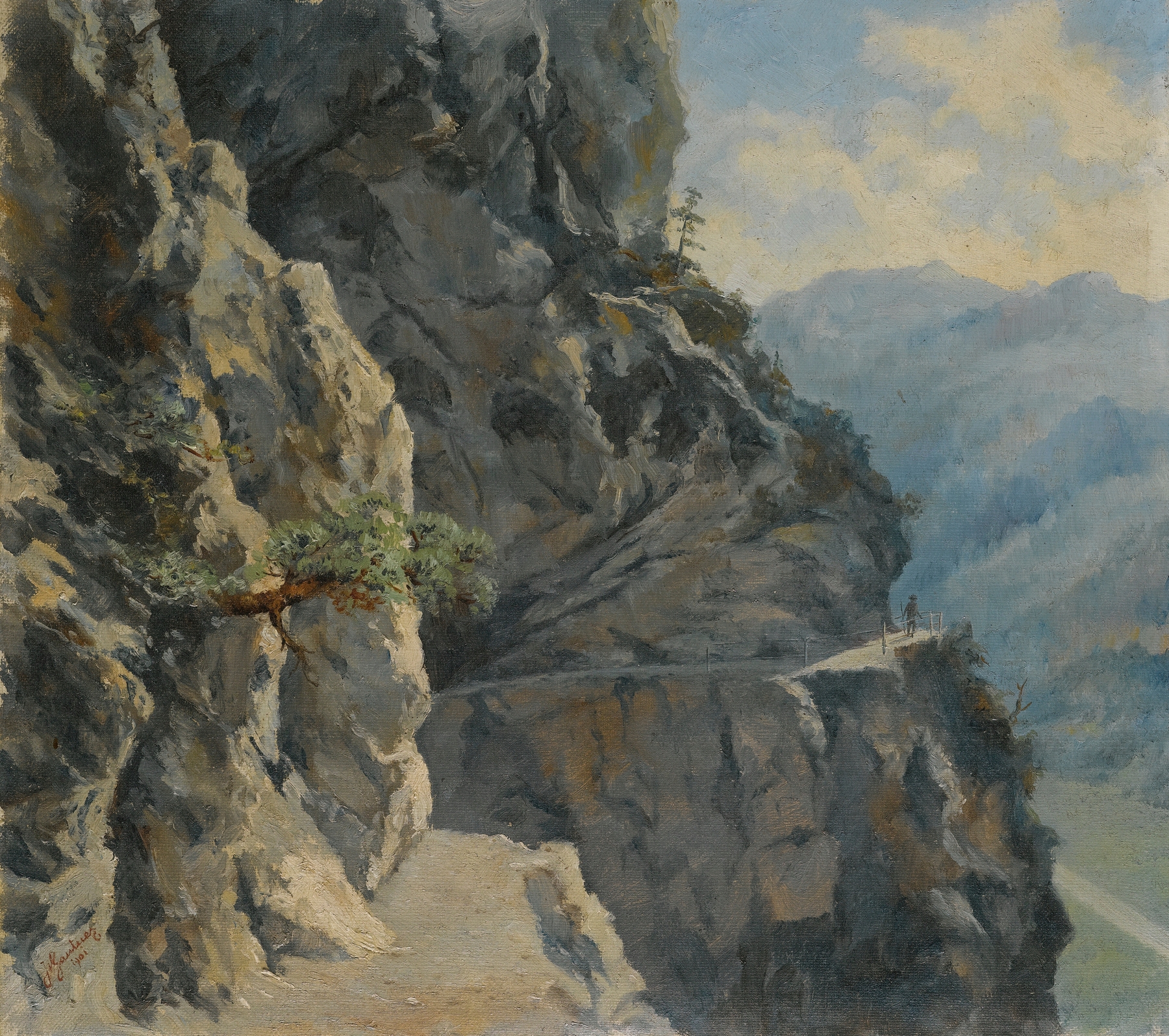Landscape of The Fürstensteig In Liechtenstein by Hans Gantner, oil on canvas