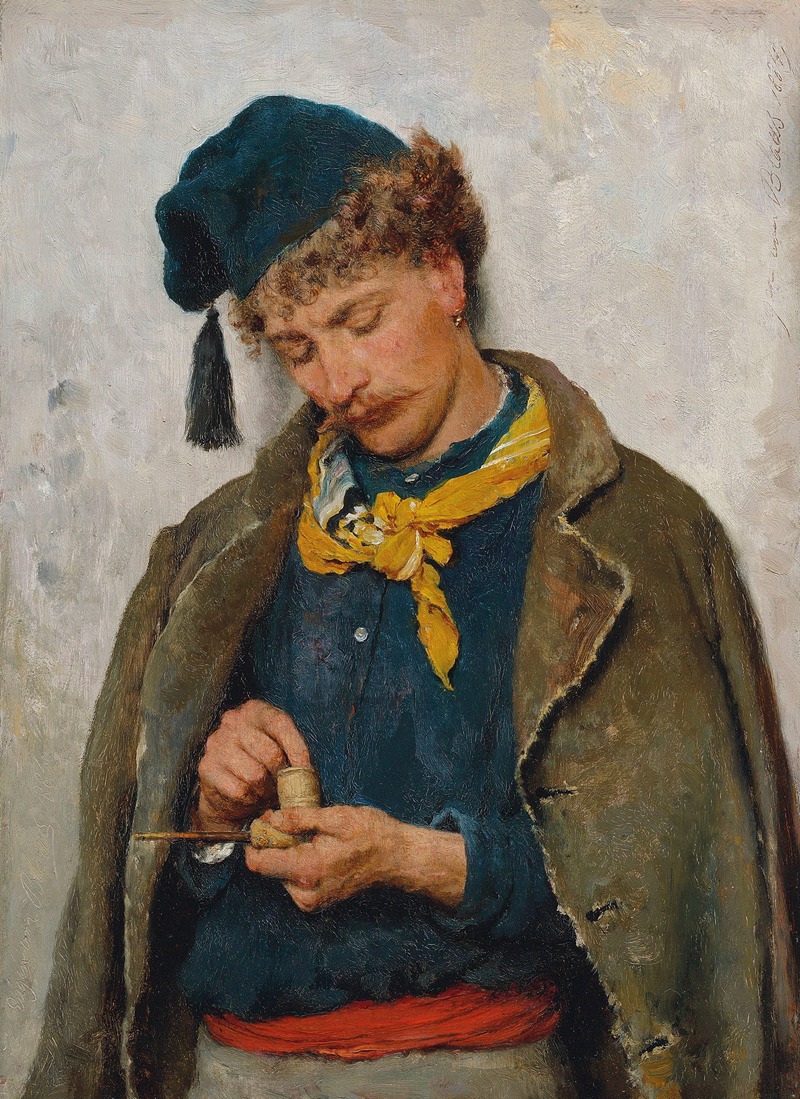 A soldier by Eugen von Blaas depicts a young soldier in a vibrant setting.