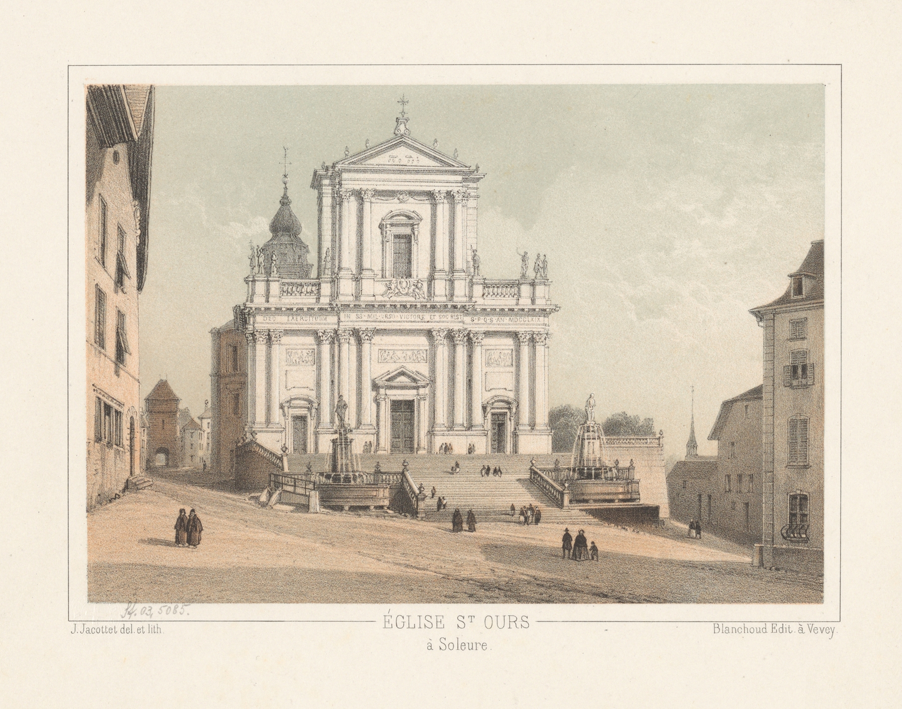 Église St Ours à Soleure by Jean Jacottet, oil on canvas, depicts a serene church in soft blue tones.