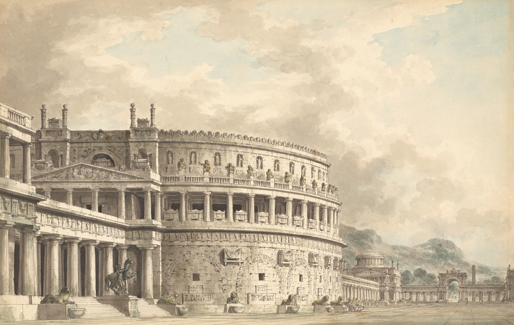 Architectural Fantasy of a Magnificent Ancient Mausoleum, oil on canvas by Giuseppe Borsato