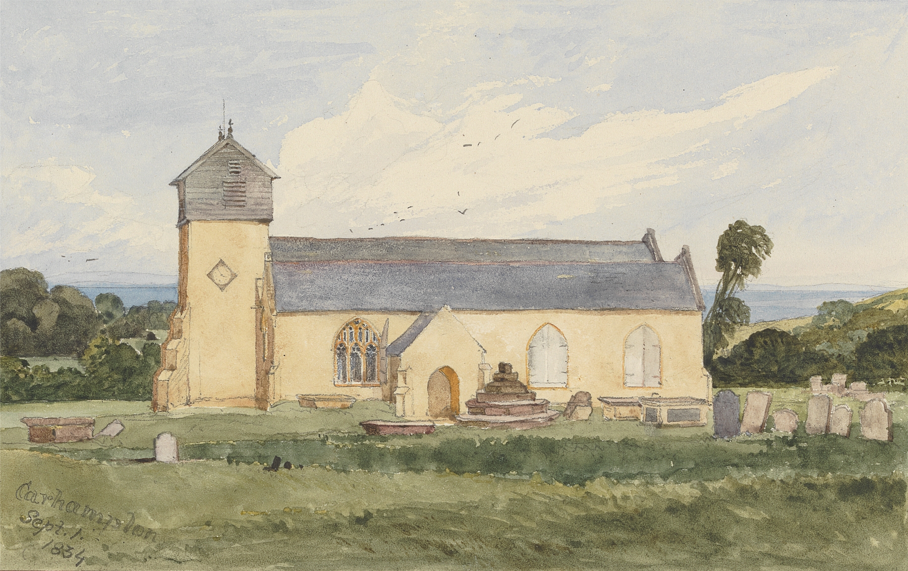 Drawing by Rev. James Bulwer, ink on paper, featuring intricate lines and nostalgic landscape.