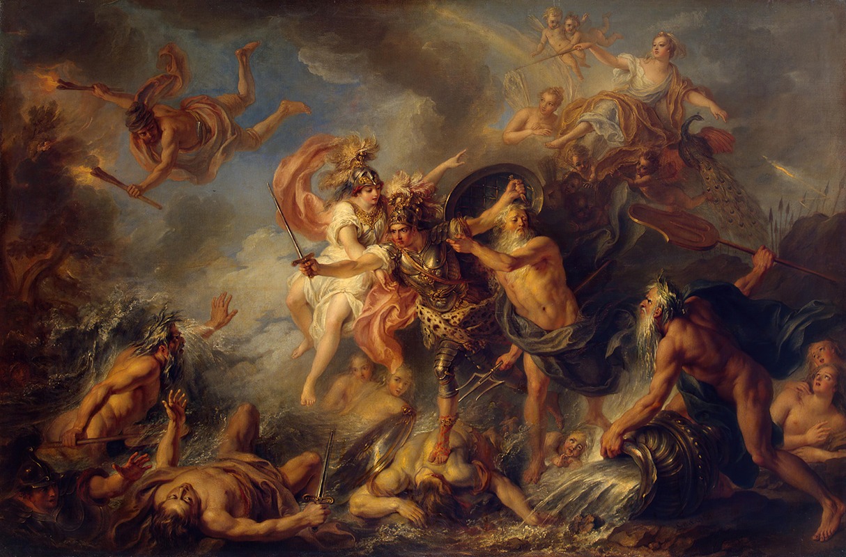 Fury of Roland by Charles-Antoine Coypel depicts a dramatic scene from the epic poem 'The Song of Roland'.