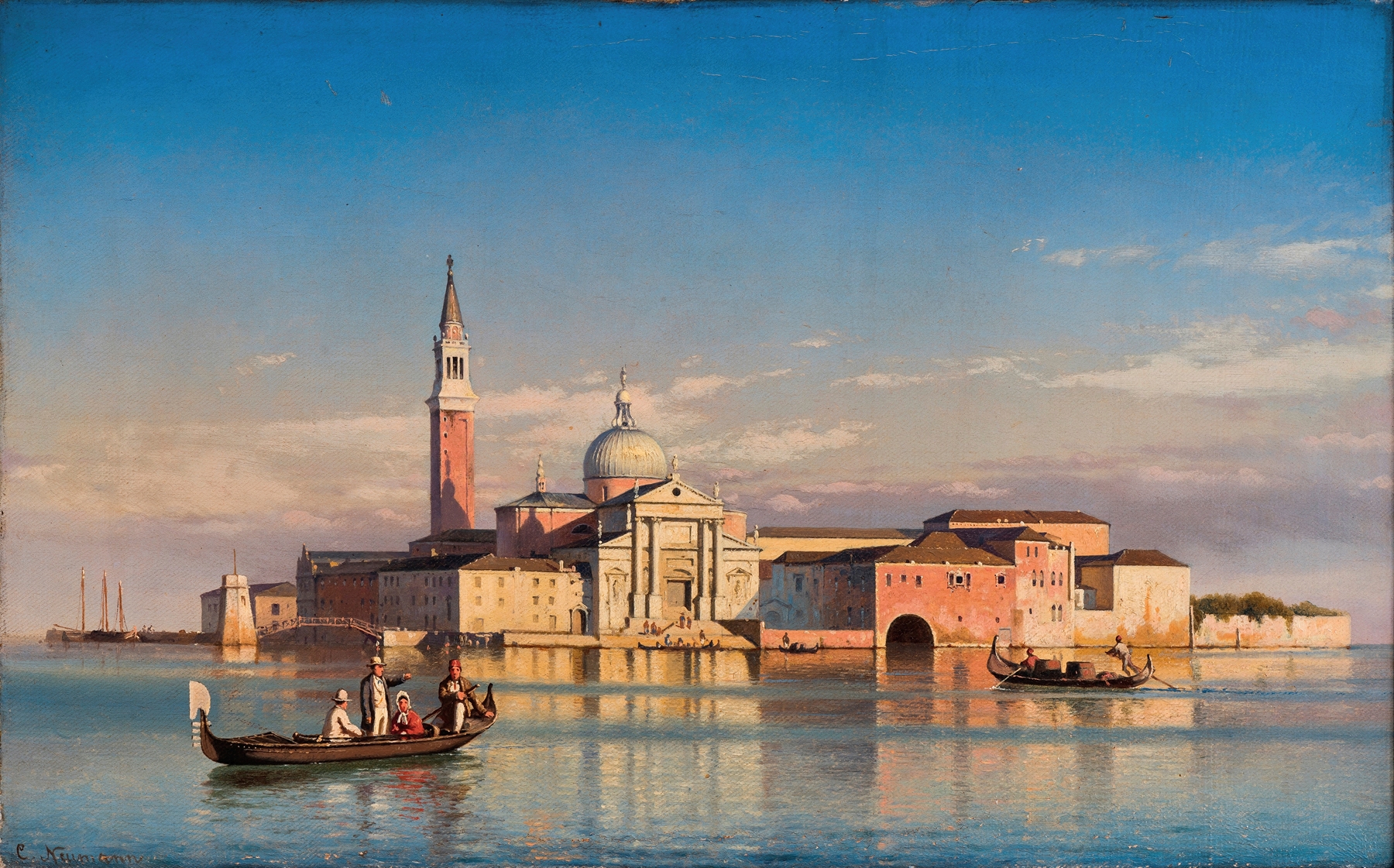 St. Giorgio Maggiore in Venice by Carl Neumann, oil on canvas, depicting a church and reflections on water