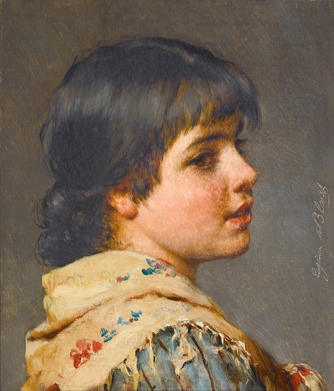 A Venetian girl in traditional attire stands in a vibrant setting.
