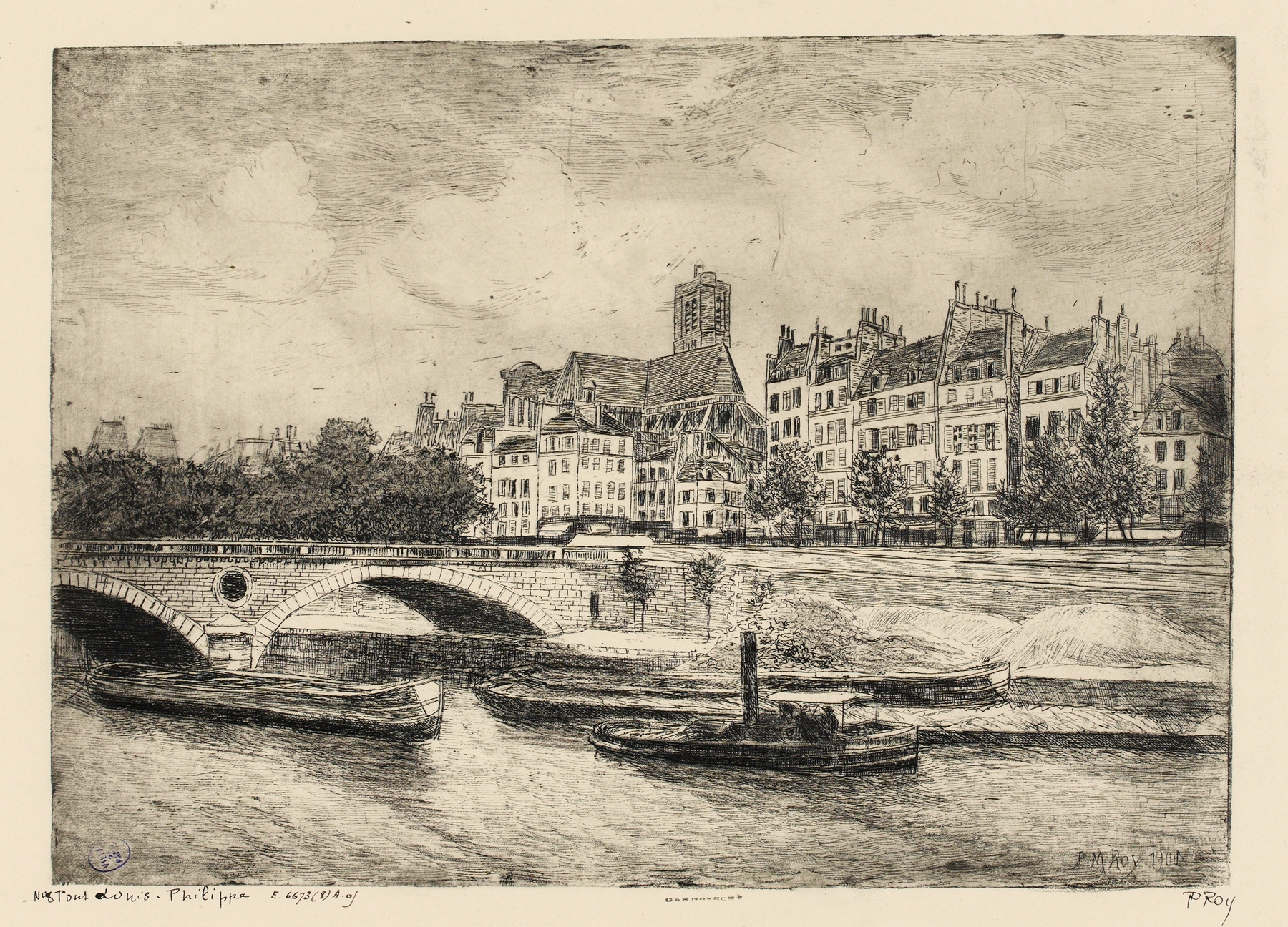 Pont Louis-Philippe by Pierre-Marcel Roy, oil on canvas depicting a bridge over a river.
