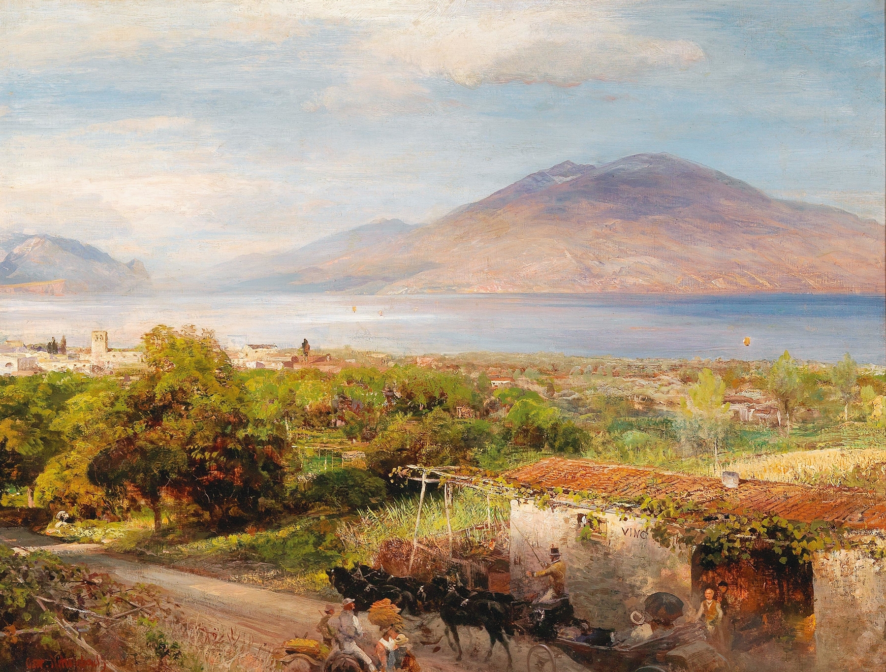 Osteria near Naples, by Oswald Achenbach, public domain