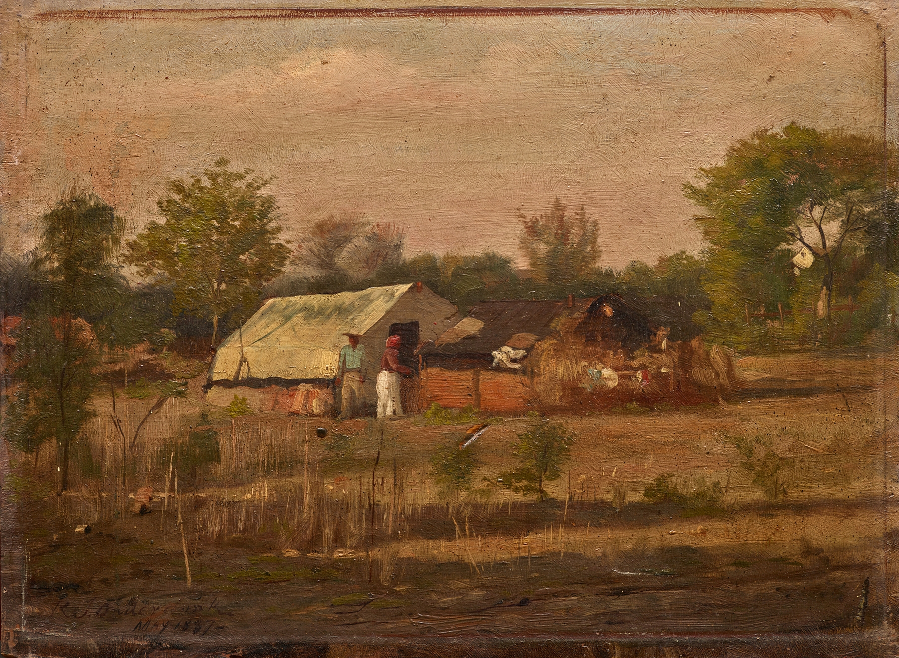 Landscape of a jacal with warm earth tones by Robert Jenkins Onderdonk, oil painting