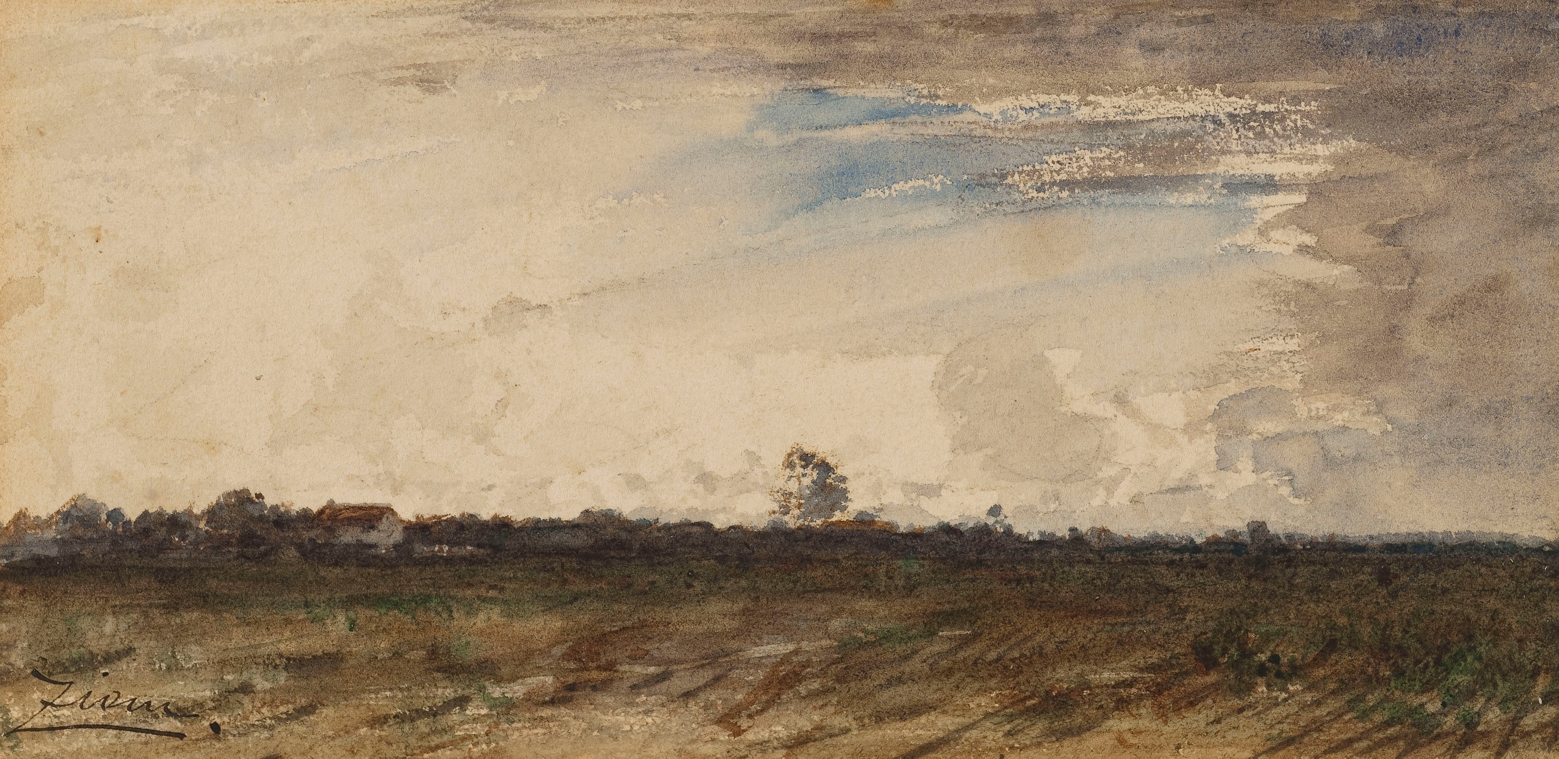 Landscape with soft greens and blues, oil on canvas by Félix Ziem