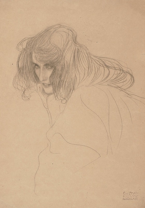 Gustav Klimt's 'Head of a Woman in Three-Quarter Profile' showcases a woman's profile with intricate details.