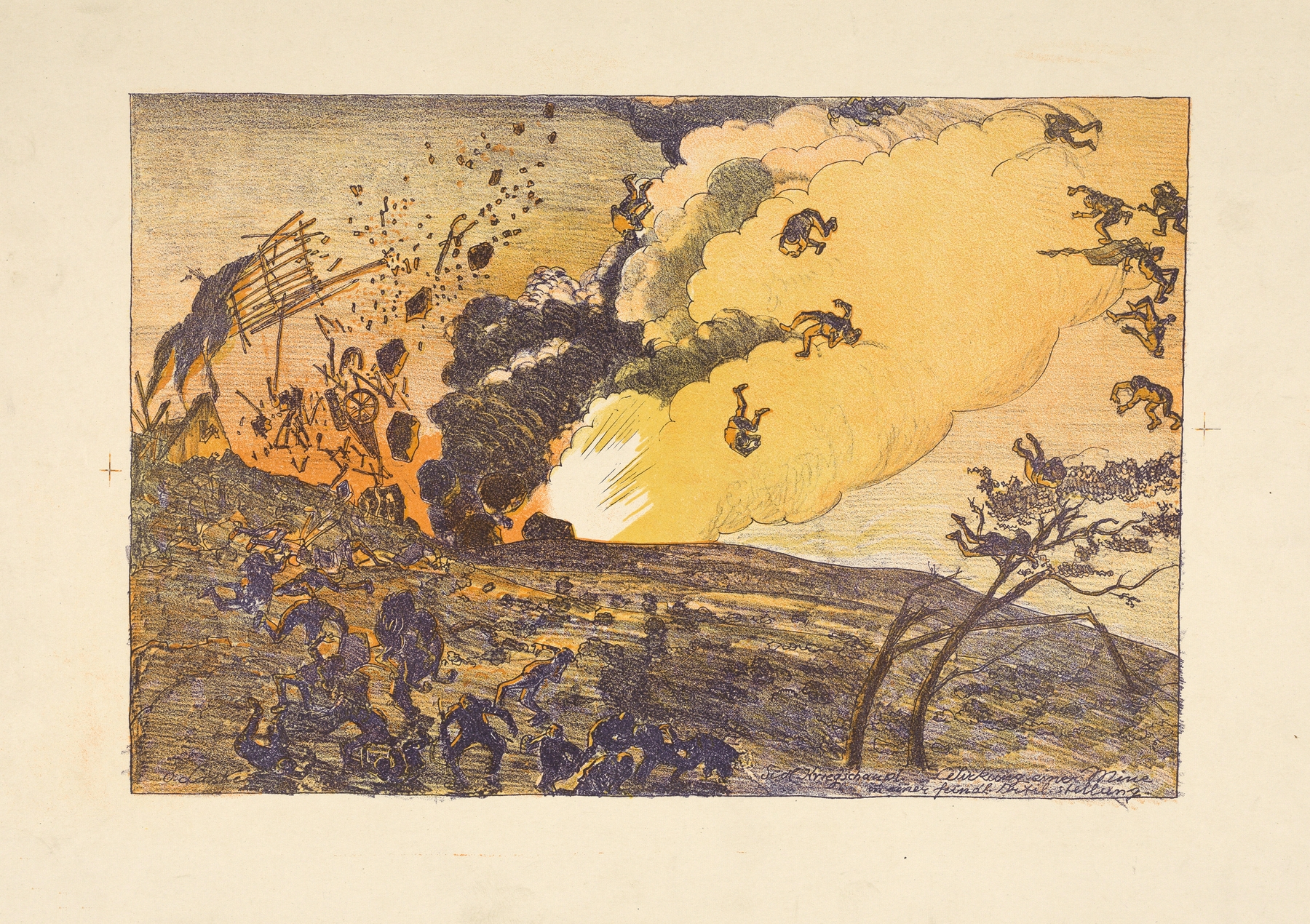 Historical scene of a mine explosion by Oskar Laske
