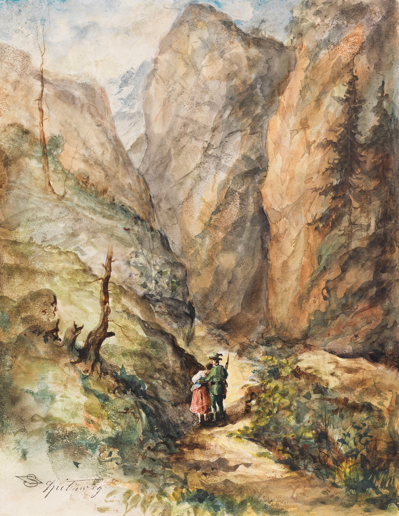 Jäger und Mädchen, by Carl Spitzweg, public domain
