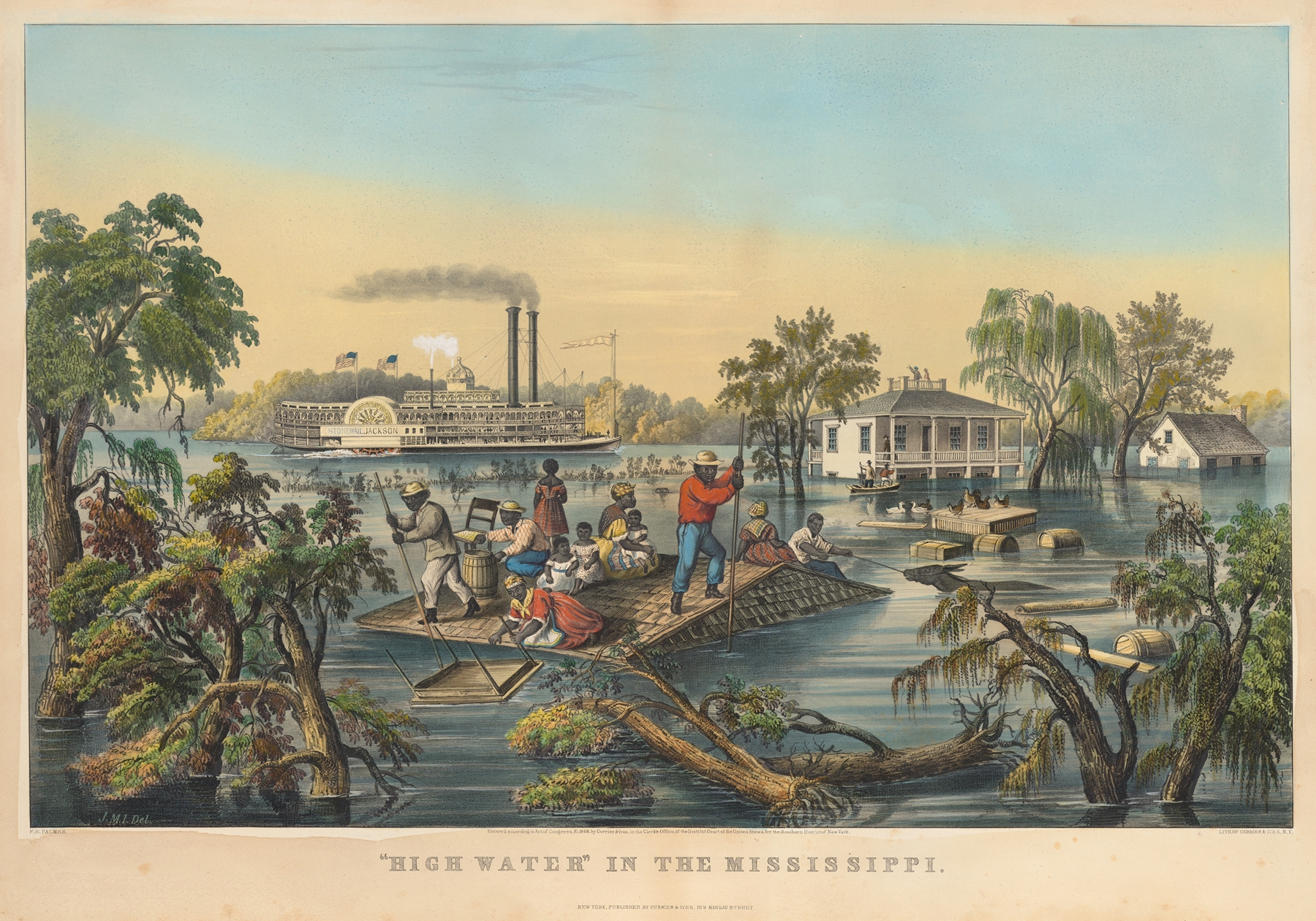 Lithograph by Frances Flora Bond Palmer depicting turbulent waters of the Mississippi