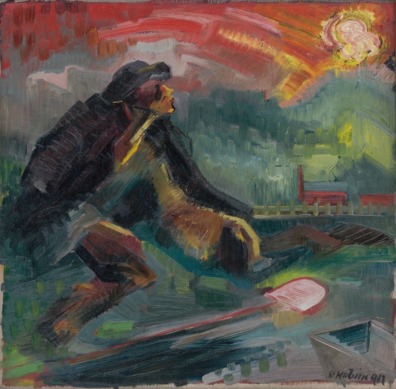 A serene landscape painting titled 'Dawn' by Arnold Peter Weisz-Kubínčan.