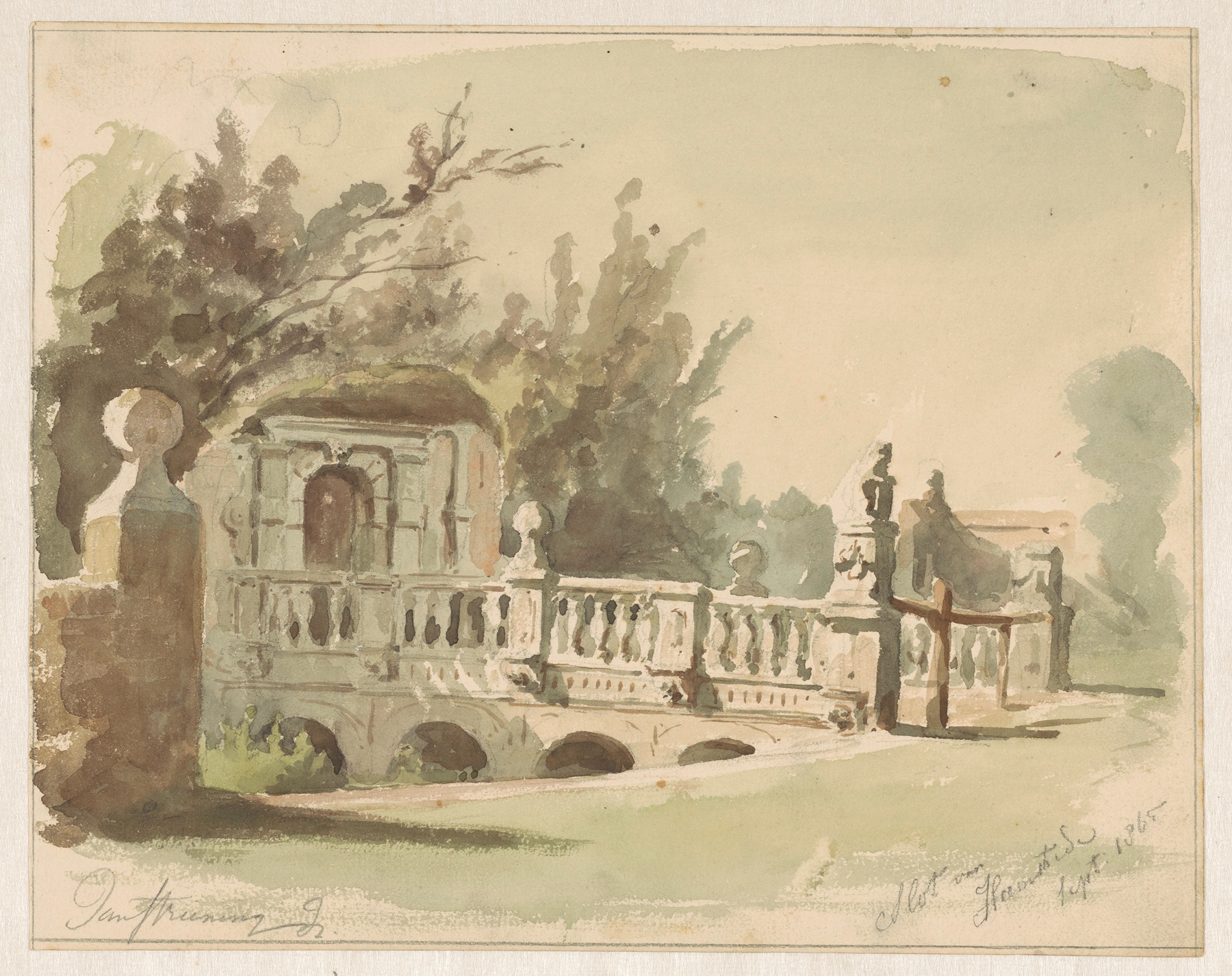 Poort van het slot van Heemstede by Jan Striening, oil on canvas depicting a historical gate in a landscape.