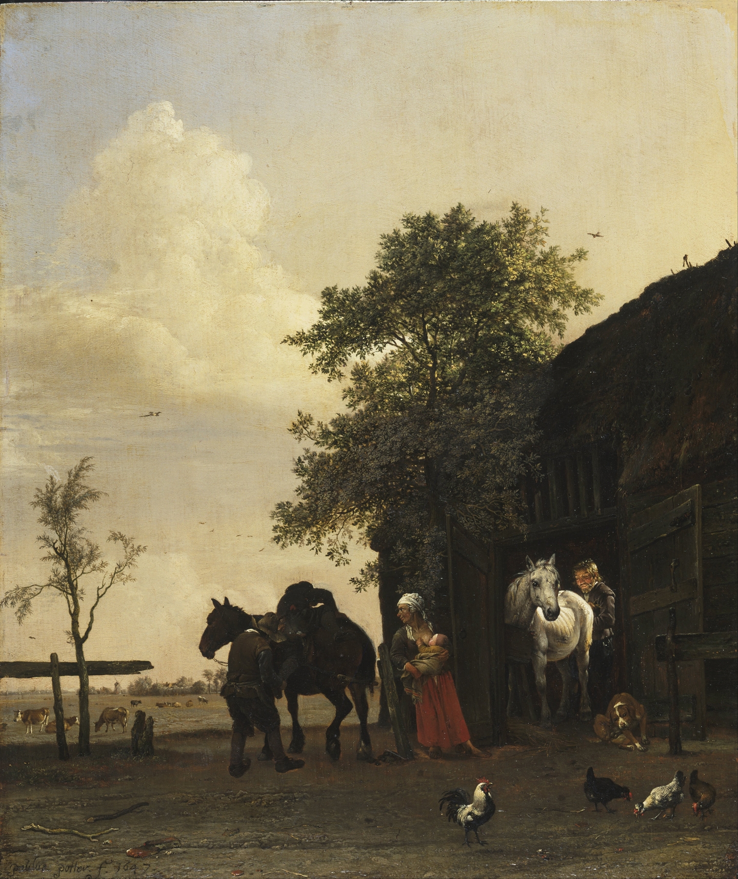 Figures with Horses by a Stable, by Paulus Potter, public domain