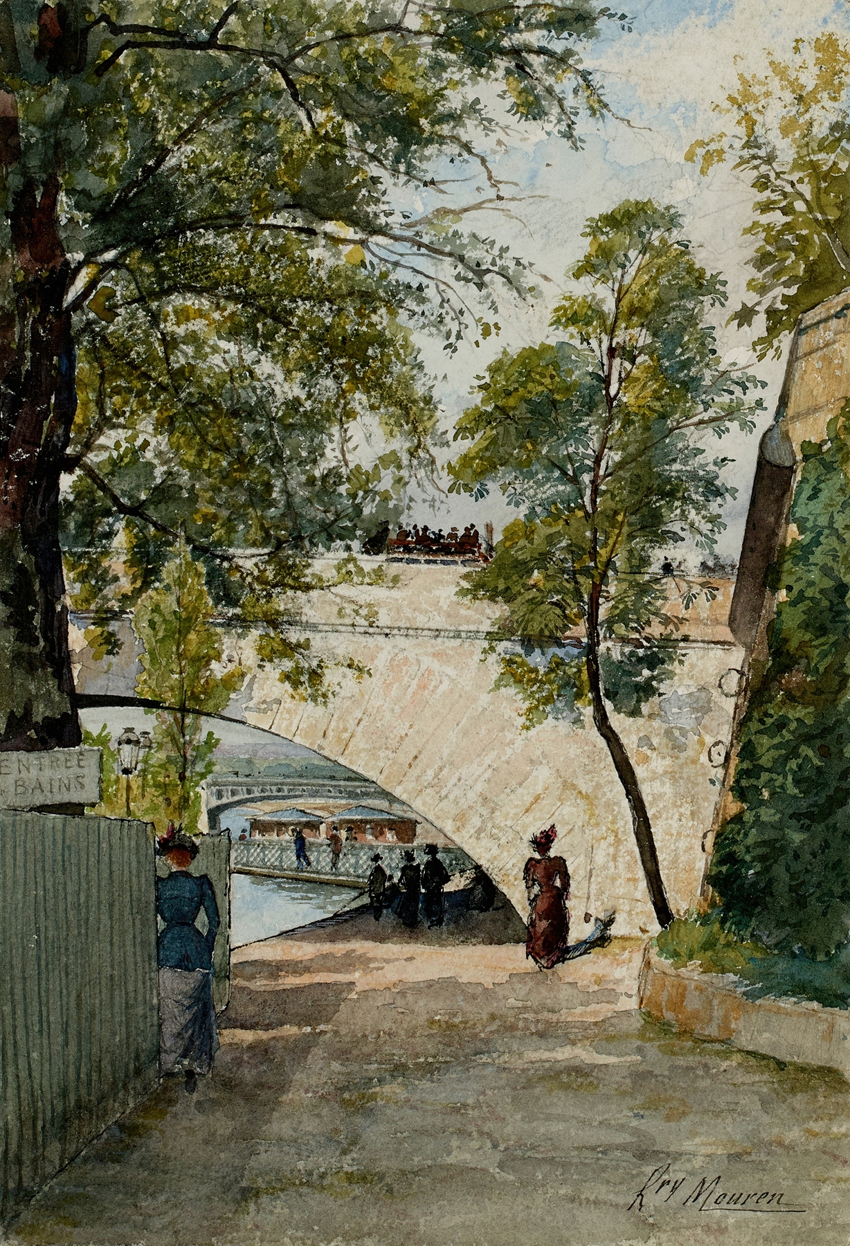 Landscape of the Seine river under the Royal Bridge, oil on canvas by Henri Laurent Mouren