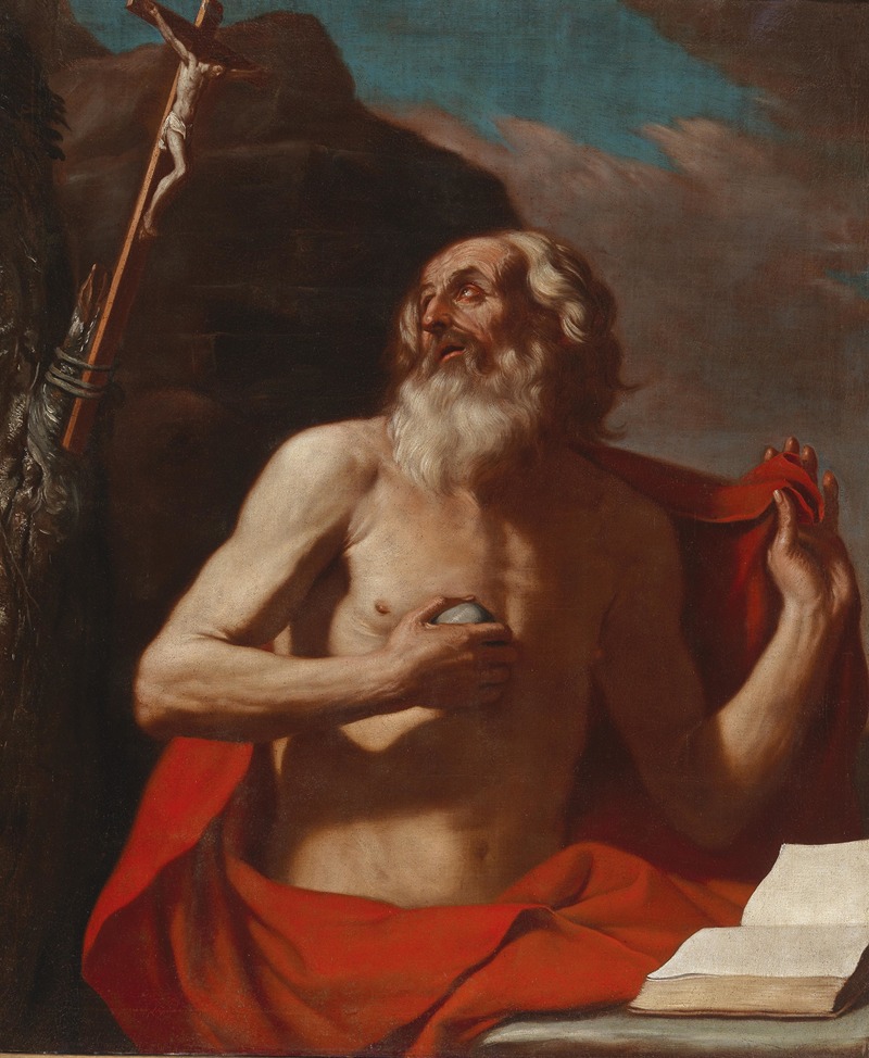 This painting depicts Saint Jerome in a contemplative pose.