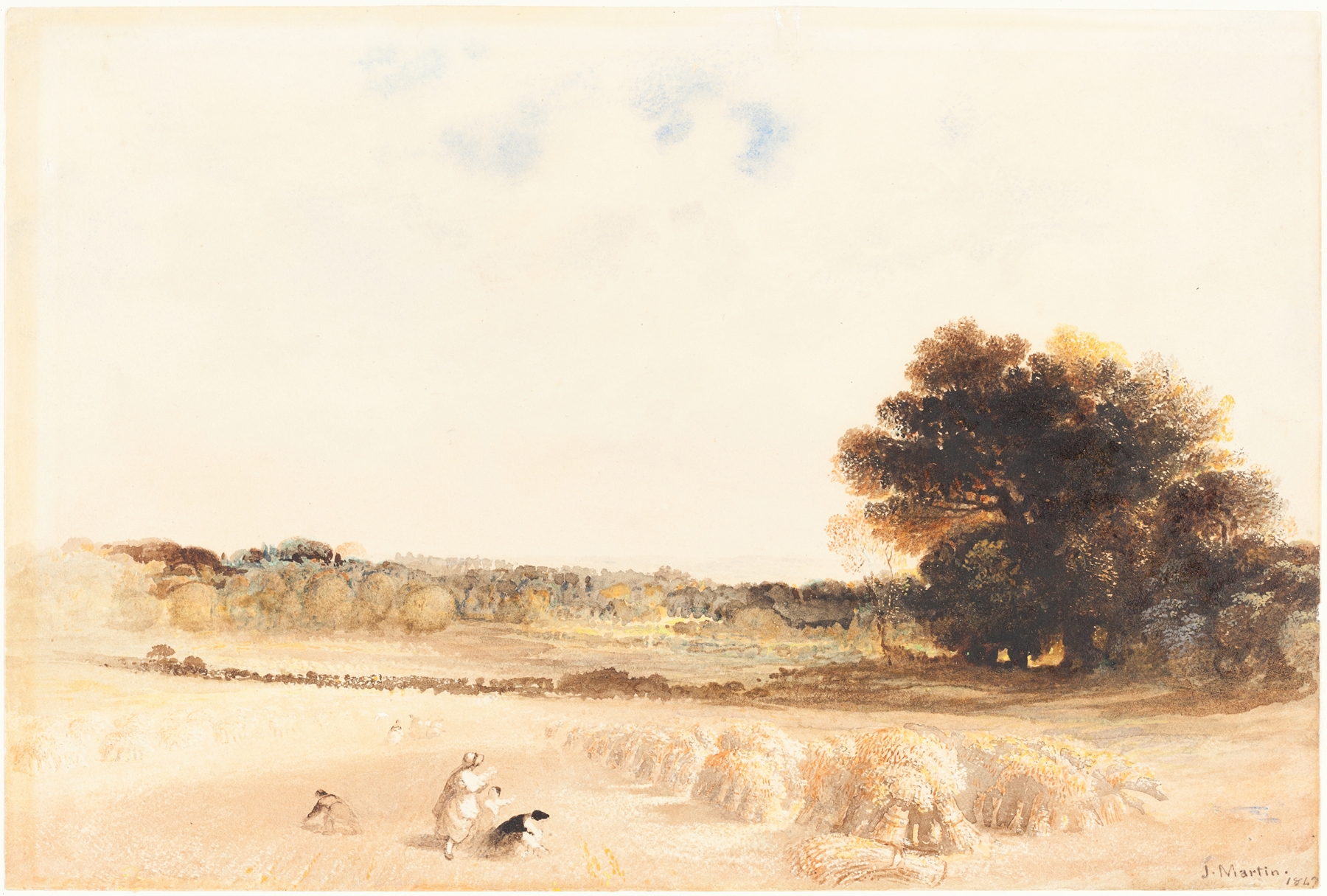 Gleaners in the Wheat Field, oil on canvas by John Martin, depicting laborers in a golden wheat field
