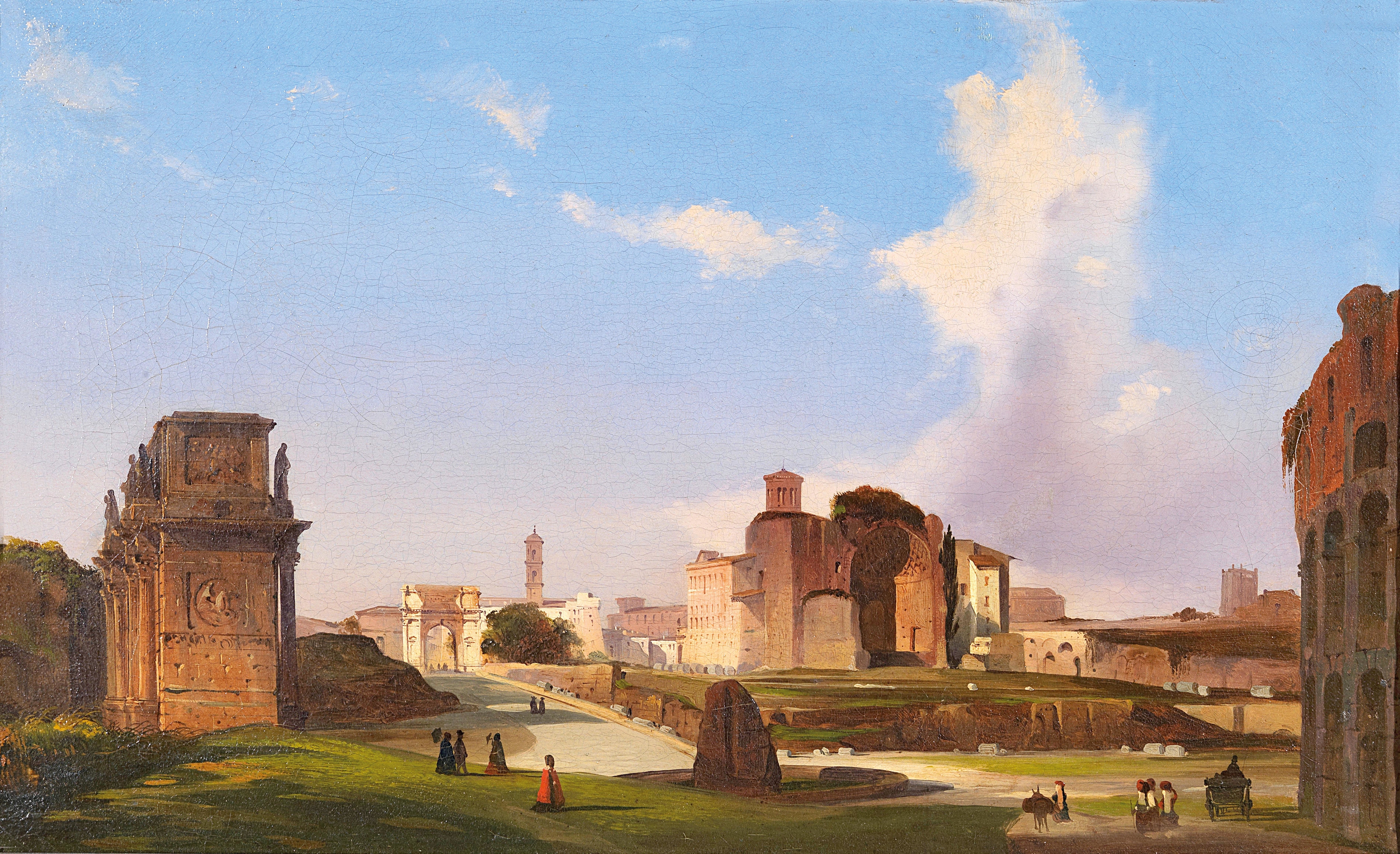 A View Of The Roman Forum With The Arch Of Constantine, by Ippolito Caffi, public domain
