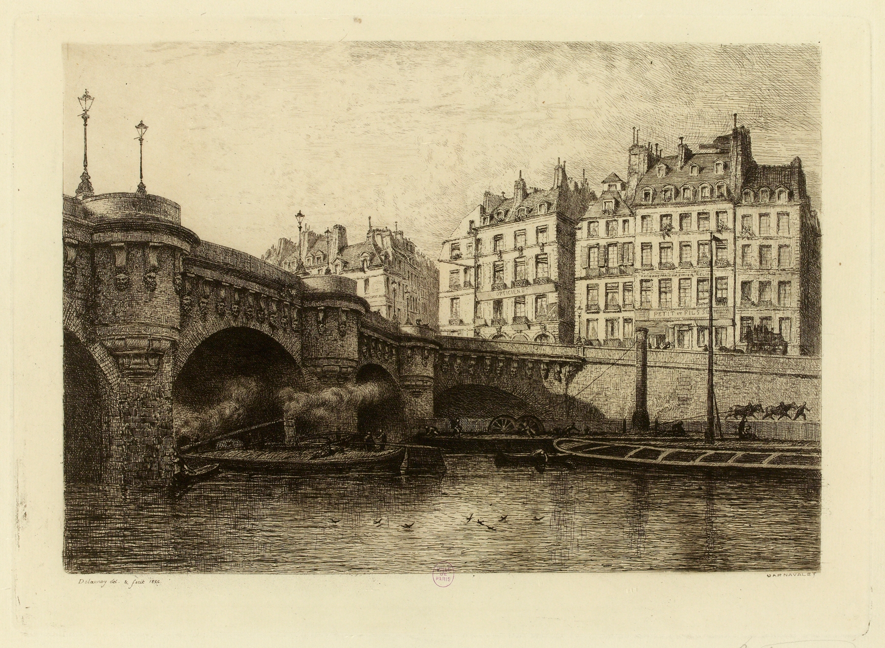 Pont-Neuf et quai Conti, oil on canvas by Alfred Alexandre Delauney, depicting a Parisian landscape.