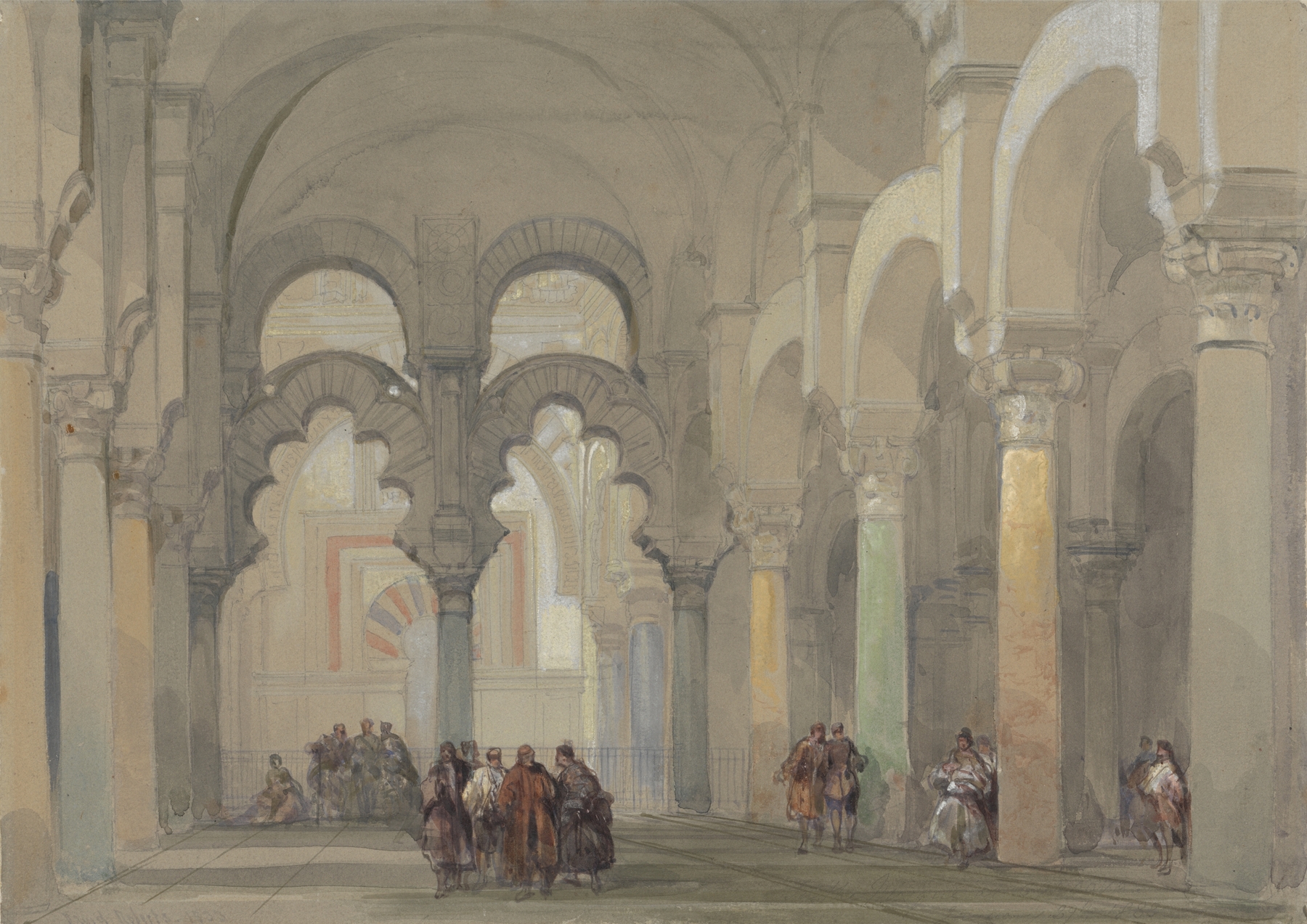 The Mosque at Cordova by David Roberts, oil painting depicting grand arches and historical ruins