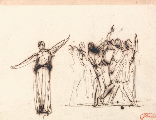 A vibrant scene depicting a crowd gathered around a prophetess, showcasing the artist's attention to detail.