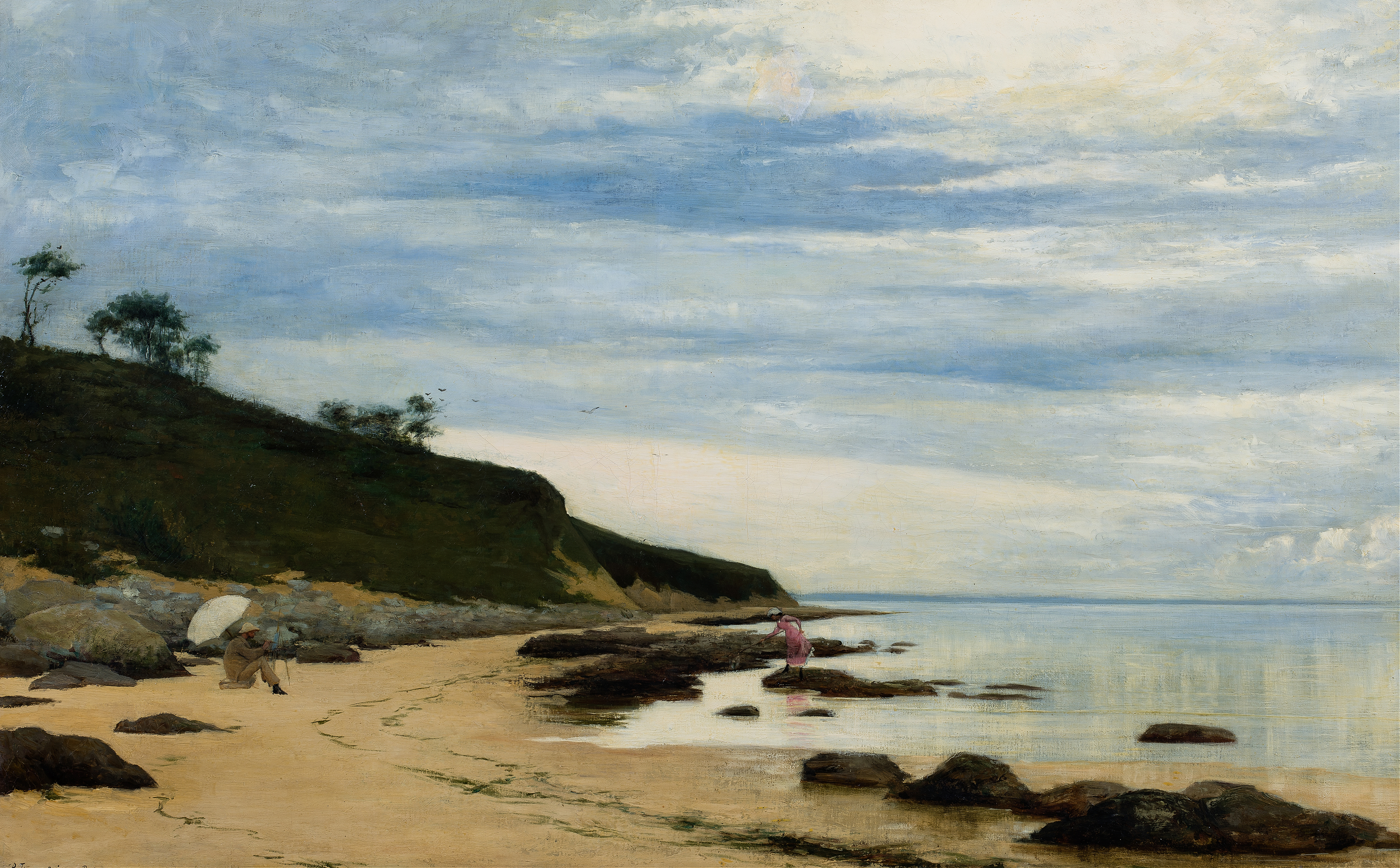 Plein Air-Painter at the Coast by Robert Thegerström, oil on canvas depicting a figure painting by the sea.