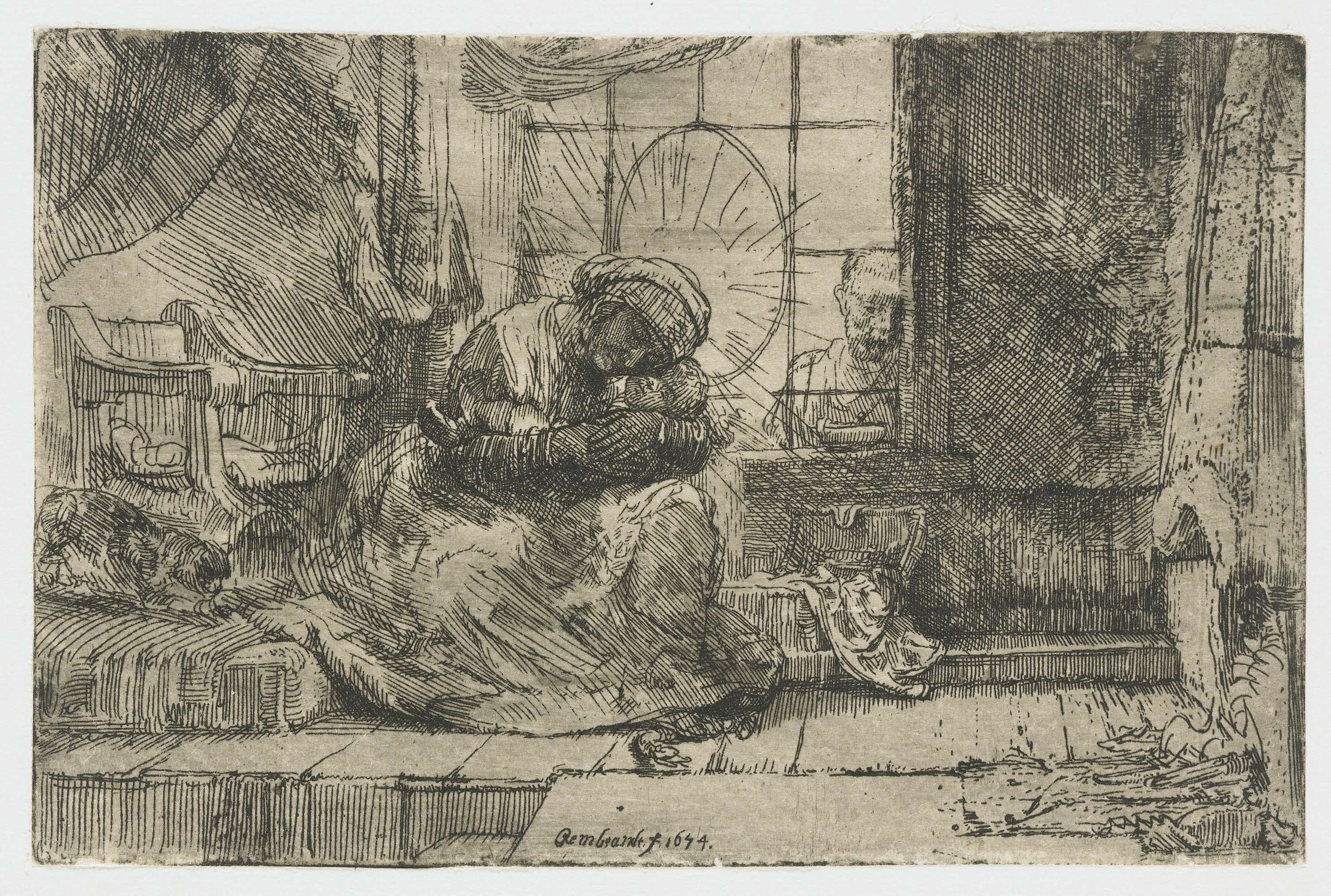 The Virgin and Child with the cat and the snake, etching by Rembrandt van Rijn