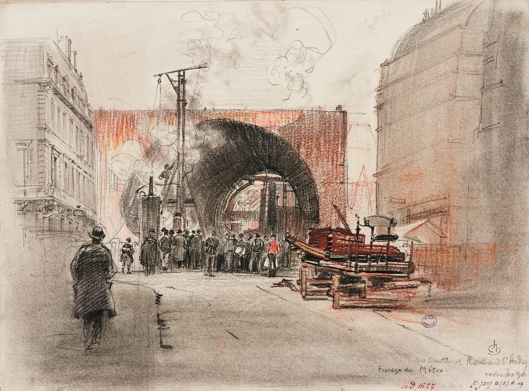 Travaux du métropolitain rue Danton et boulevard Saint-André (le caisson), 6ème arrondissement, Paris, by Charles Jouas, public domain