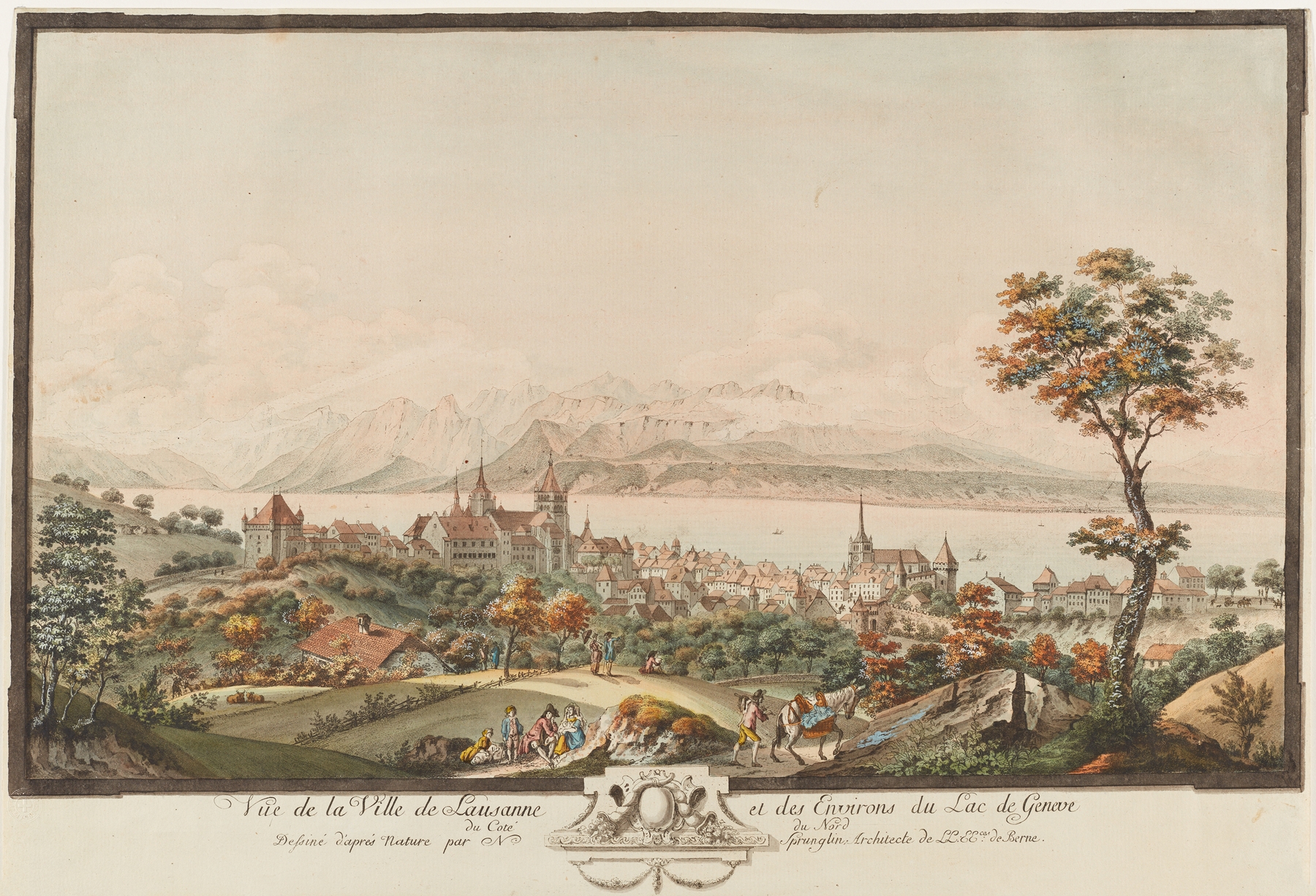 Landscape of Lake Geneva with hills by Niklaus Sprüngli, medium unknown.