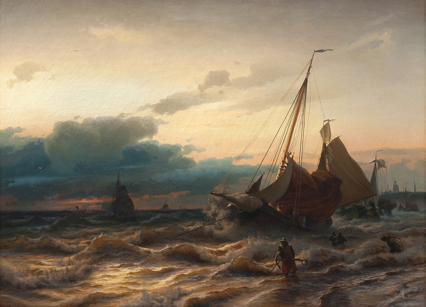 Storm off the Dutch Coast by Albert Berg, oil on canvas depicting turbulent sea and dark clouds