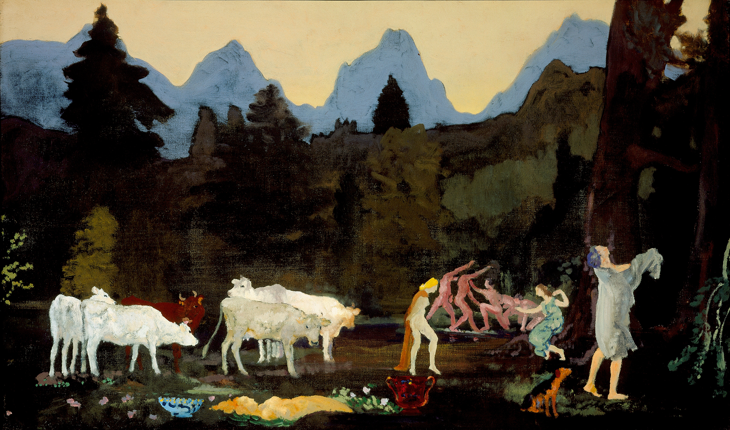 Landscape with dells and peaks, oil painting by Arthur Bowen Davies