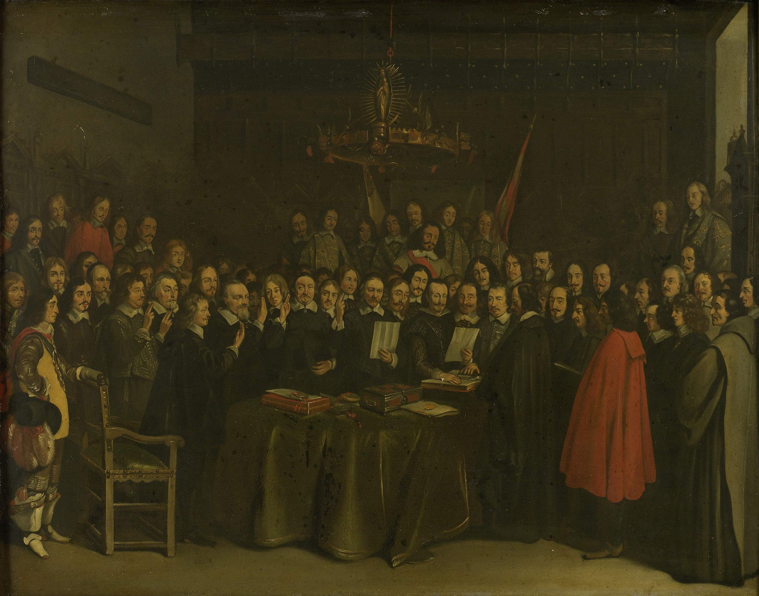 Ratification of the Peace of Münster between Spain and the Dutch Republic in the Town Hall of Münster, 15 May 1648, by Gerard ter Borch (II), public domain