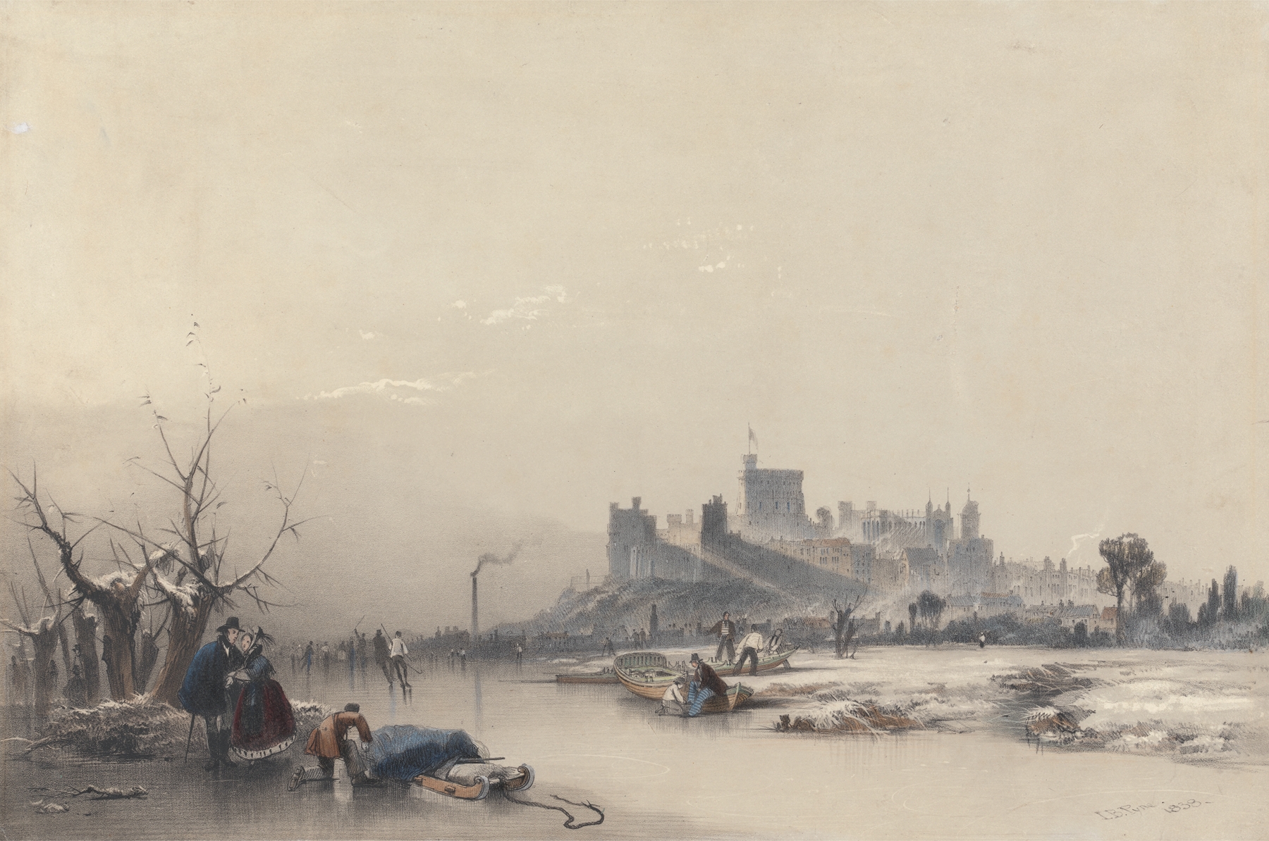 Windsor Castle from the Frozen River during the Great Frost, oil on canvas by James Baker Pyne