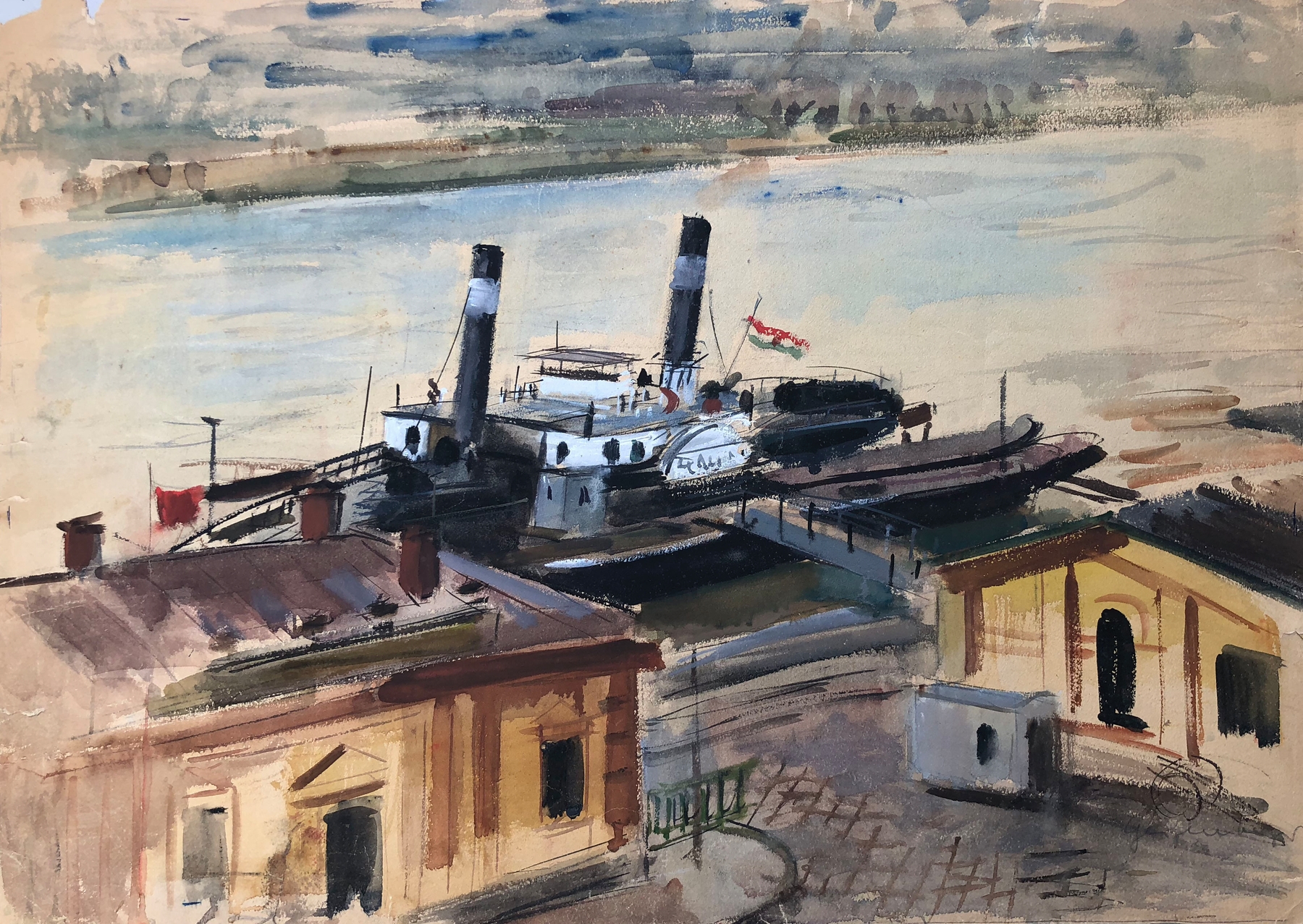Donaudampfer by Otto Geigenberger, oil on canvas depicting a riverboat in soft hues