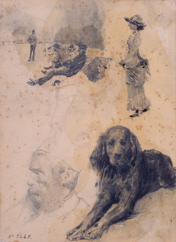 Santiago Rusiñol's 'Figure Studies and Study of Dog' showcases his unique approach to figurative art.