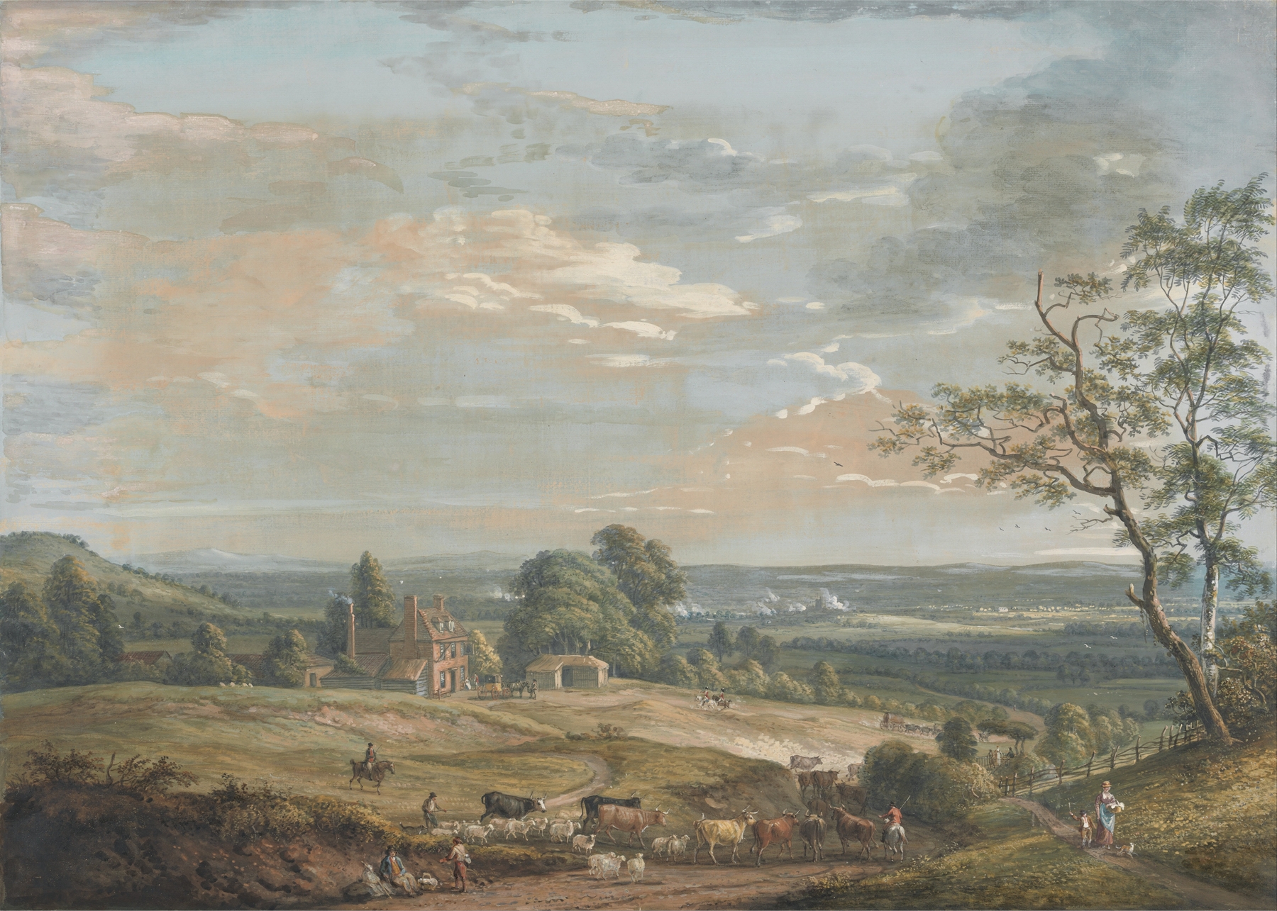 A Distant View of Maidstone, from Lower Bell Inn, Boxley Hill, by Paul Sandby, public domain