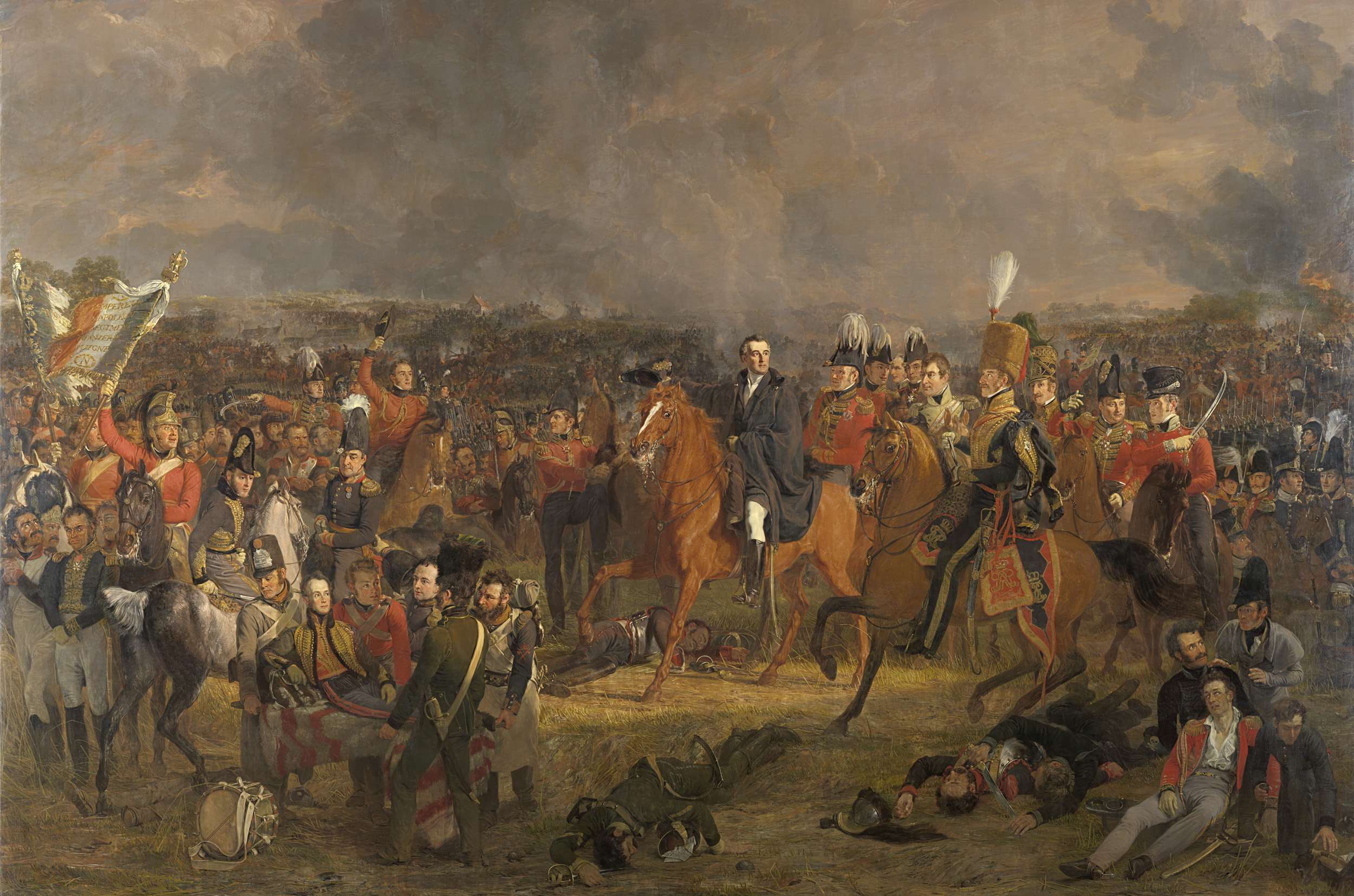 The Battle of Waterloo, oil painting by Jan Willem Pieneman, depicting Wellington receiving news of Prussian forces.