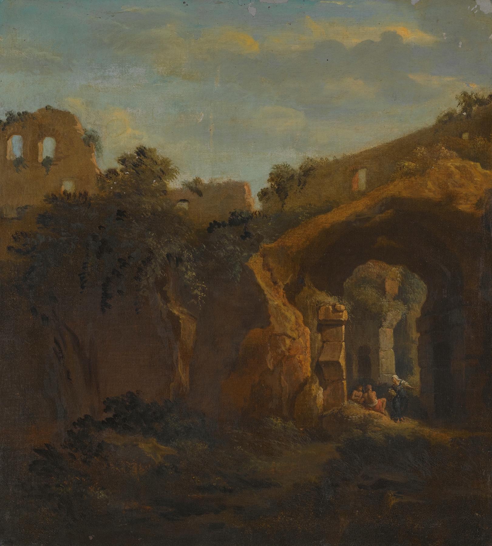 The Interior Of The Colosseum With Figures Resting Under An Archway, by Jan Frans Van Bloemen, public domain