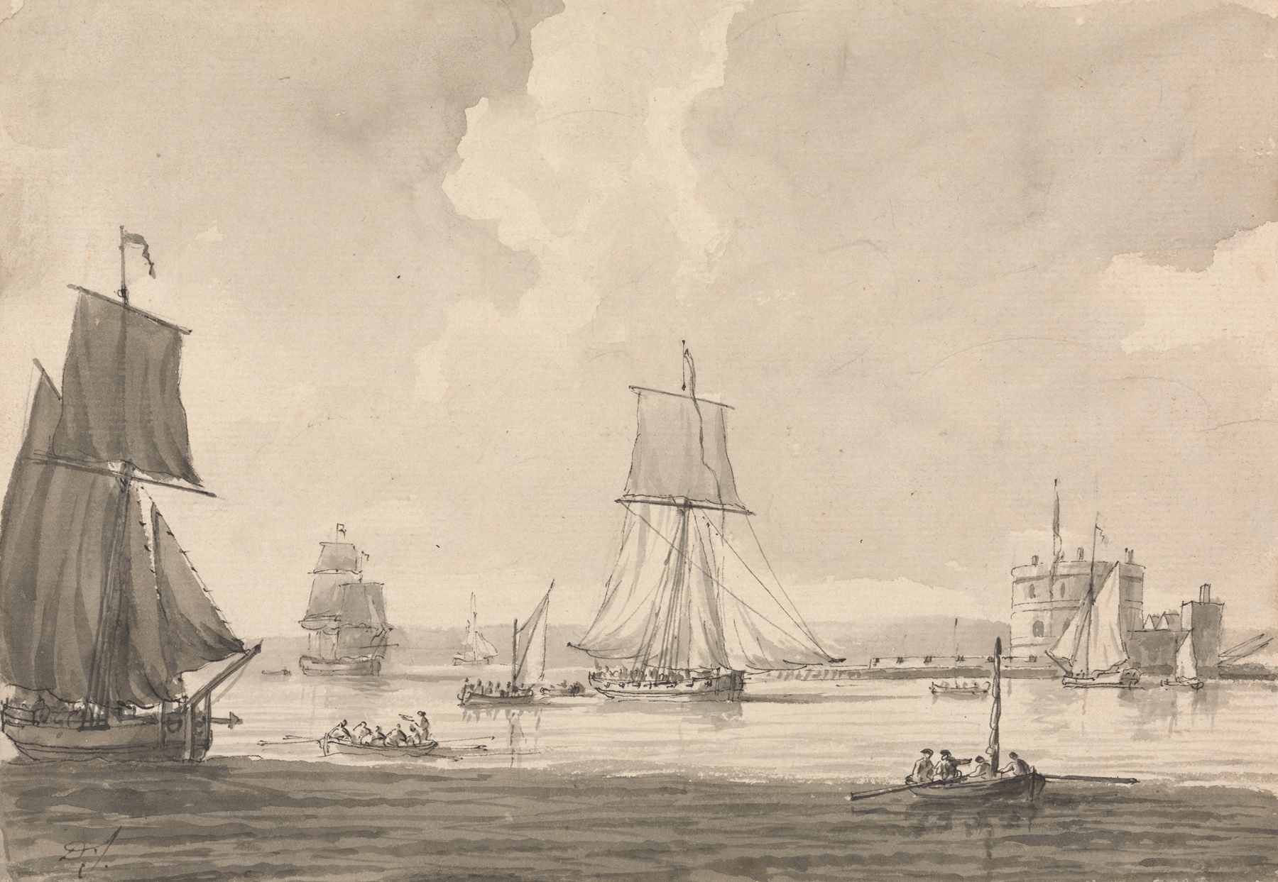 Shipping in Southampton Water, off Calshott Castle, by Dominic Serres, public domain