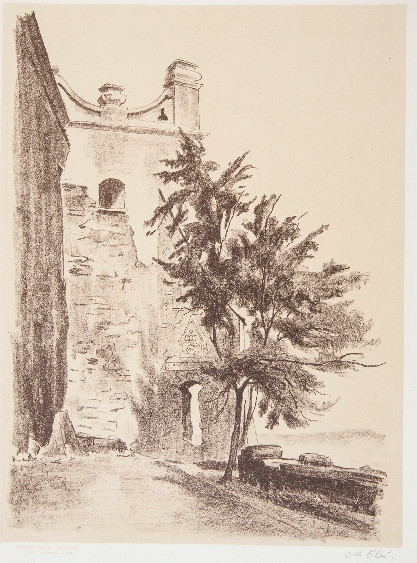 Landscape oil painting by Andrzej Zygmunt Oleś featuring a castle.