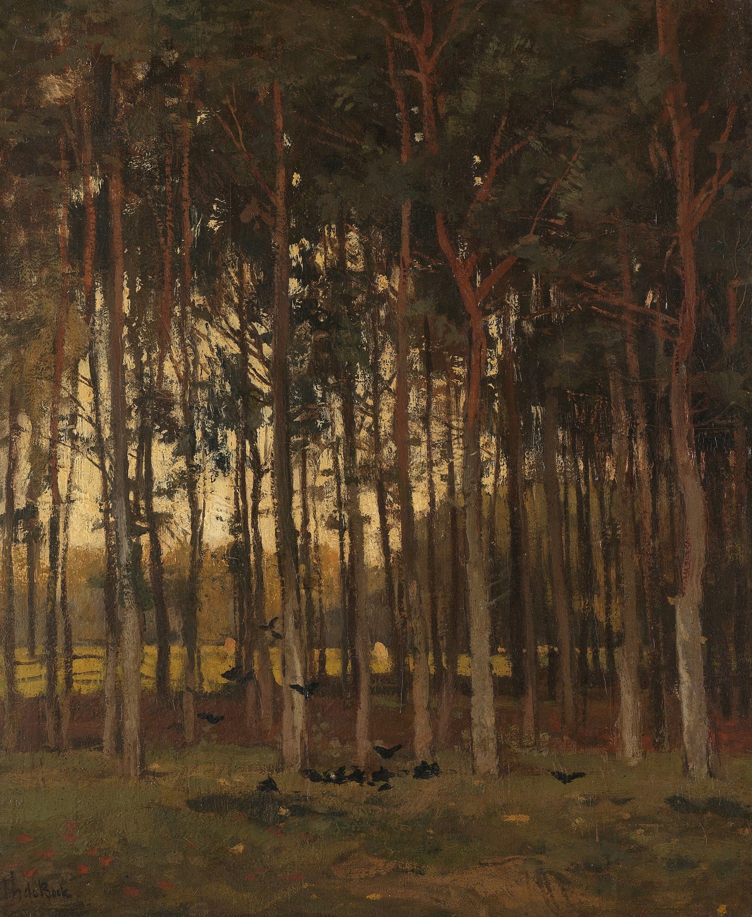 View in the Woods by Théophile de Bock, oil painting depicting a serene forest scene