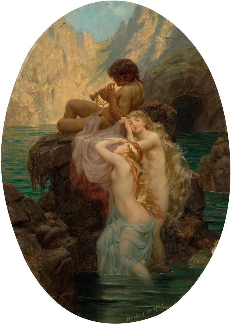 Herbert James Draper's 'Sea Melodies' captures a serene marine scene with graceful figures.
