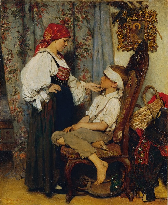 A young boy sits on a bed, looking thoughtfully at the viewer, surrounded by soft colors and gentle lighting.